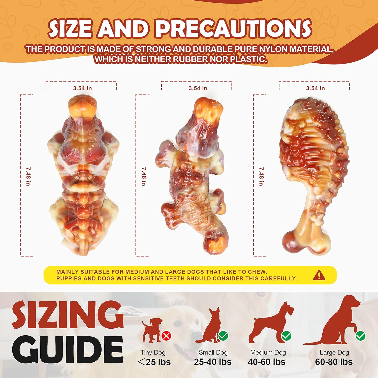 Thumbnail 4 de Large Dog Chew Toys for Aggressive Chewers – 3 Tough Nylon Dog Bones (Yellow)