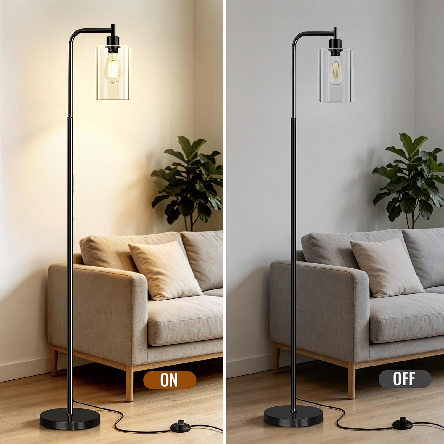 Thumbnail 2 de Lanburch XLGZ-L1-002BK Floor Lamp with Clear Glass Shade and Foot Switch