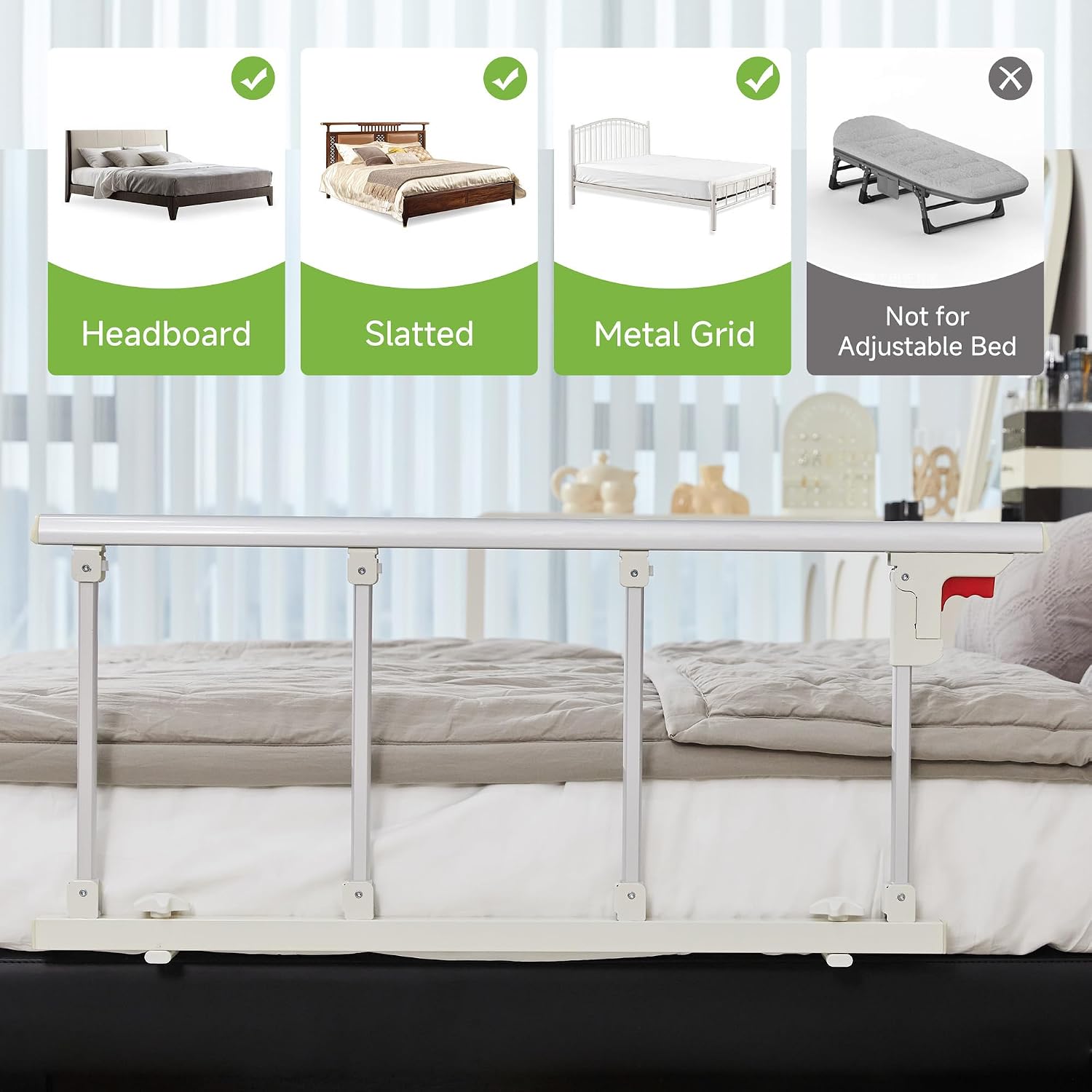 Detalle de Real Relax A/N-K90002C1-Legna Folding Bed Rail, 37.8" x 16.3", White