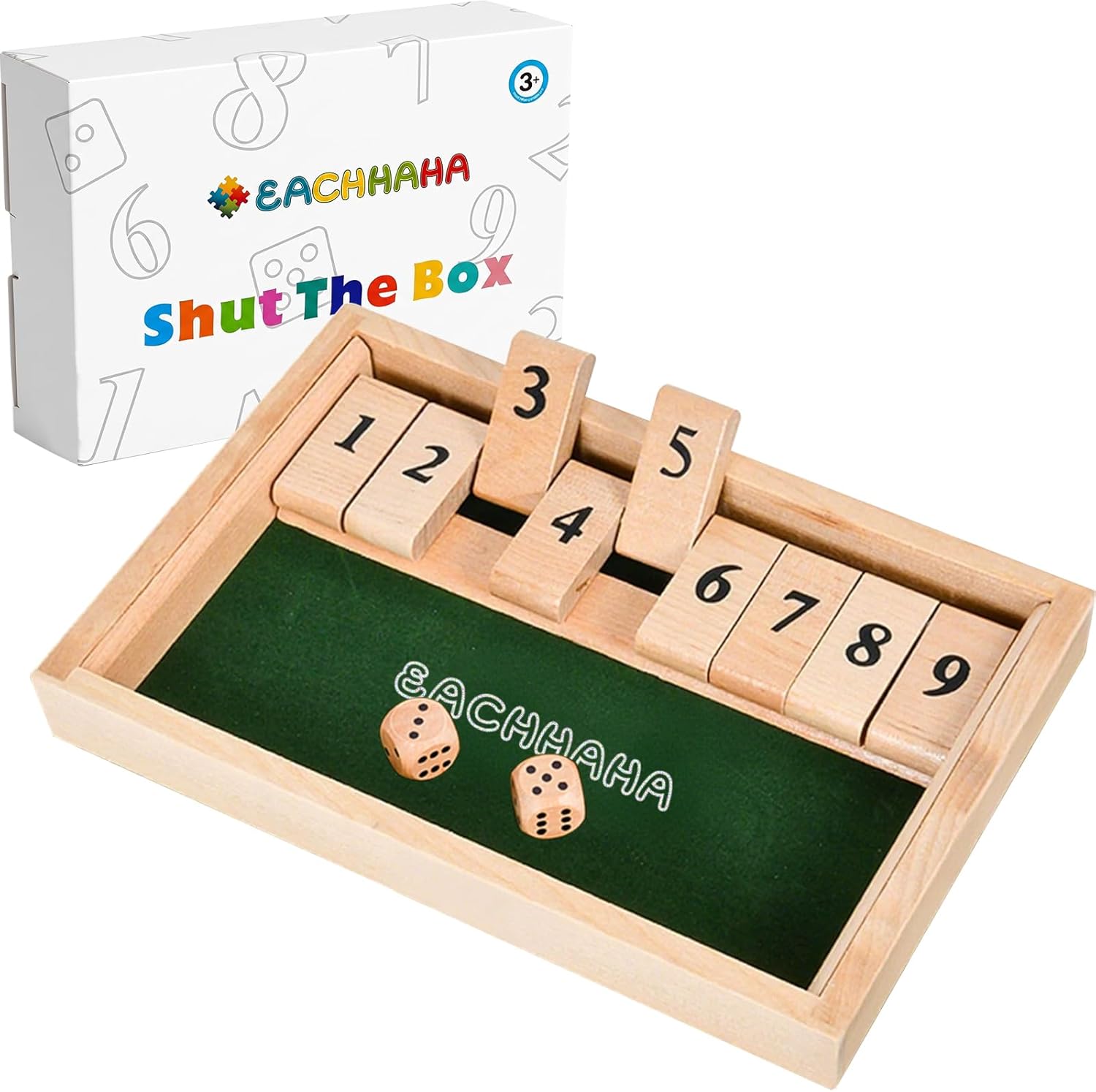 EACHHAHA Shut The Box 9er – klassisches Holz-Würfelspiel für 2 Spieler