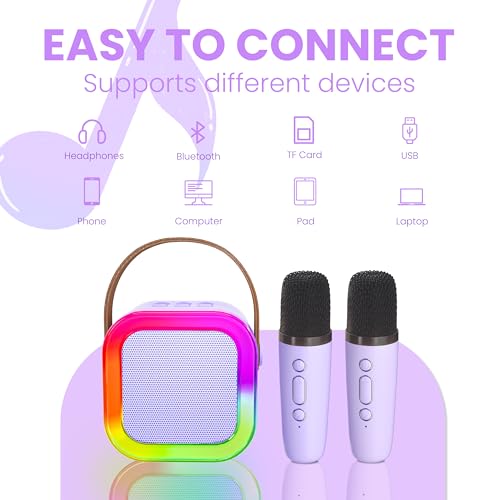 Detalle de Ankuka Karaoke Machine for Kids & Adults (Purple) – Portable Bluetooth Speaker with 2 Microphones