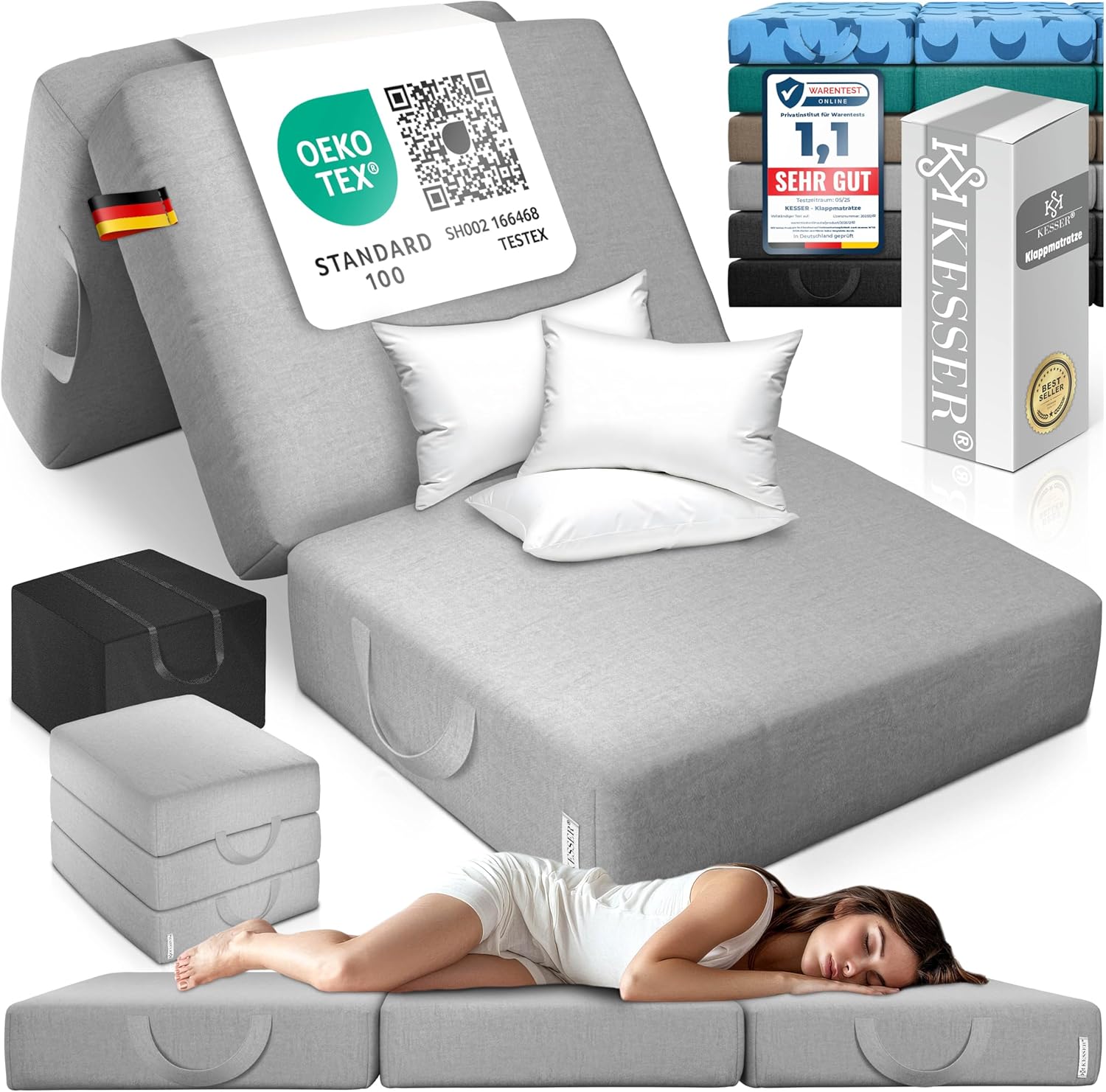KESSER Klappmatratze 75 x 195 x 15 cm – Gästematratze 3-fach faltbar für Sitzhocker & Camping