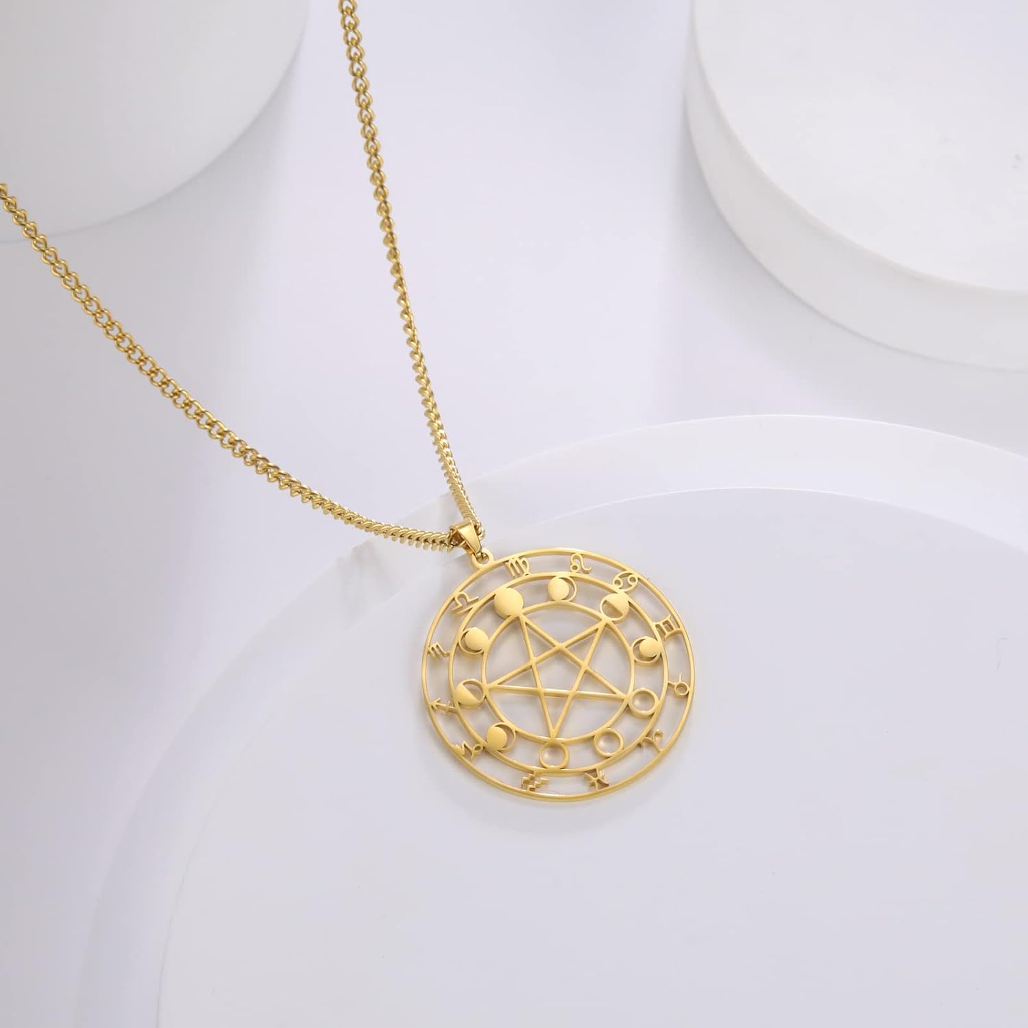 Detalle 2 de Dreamtimes Halskette mit Pentagramm-Anhänger aus Edelstahl – Baum des Lebens & keltische Sterne, Wicca/heidnisches Amulett