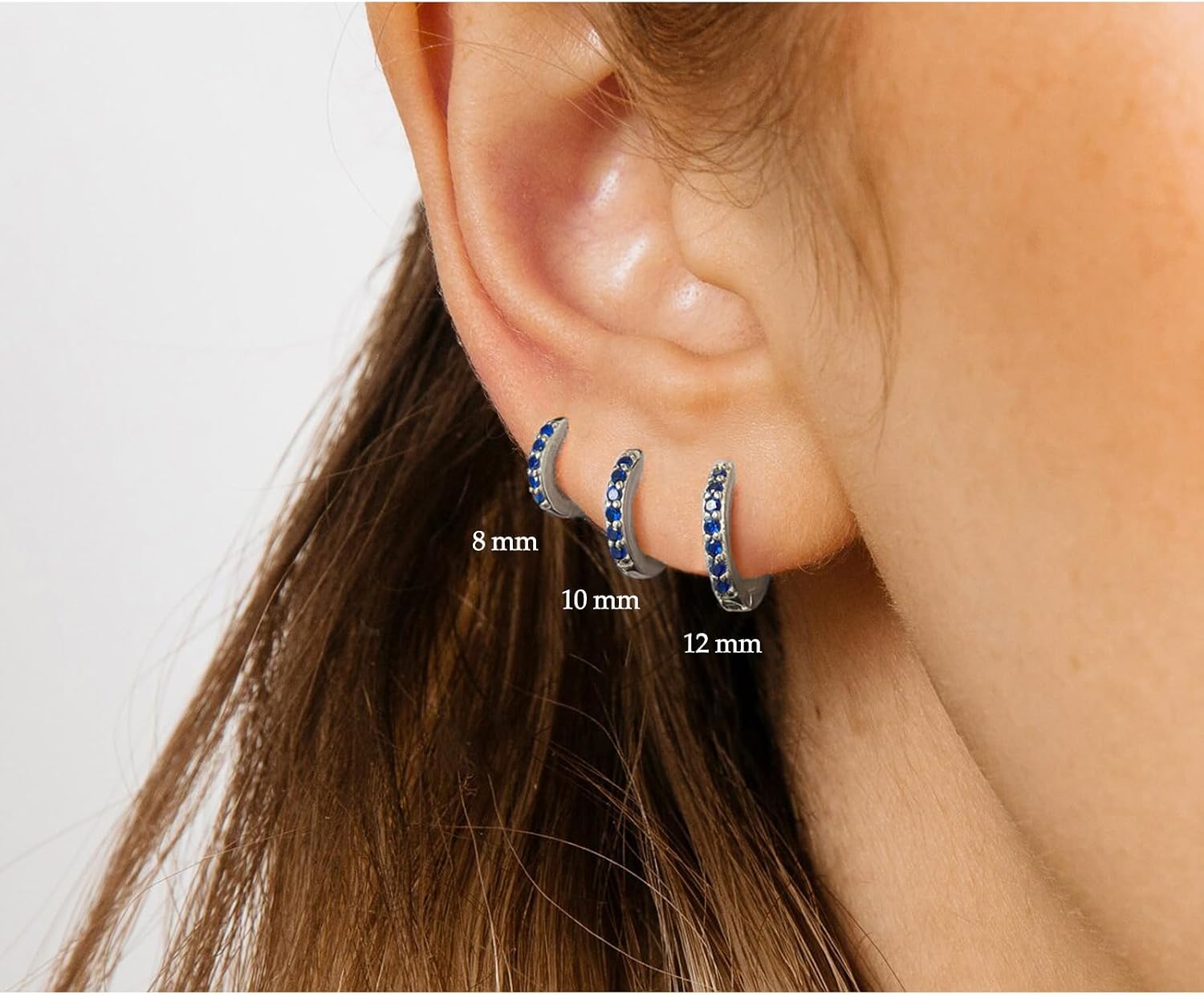 Thumbnail 1 de WOVEE 3 Paar Ohrringe Silber 925 Stecker – Huggies Creolen mit Zirkonia (8/10/12 mm)