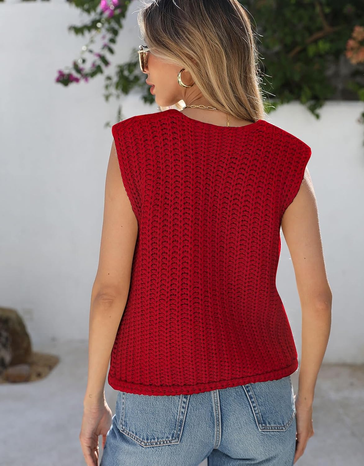 Detalle de Crochet Knit Sweater Vest with Pockets