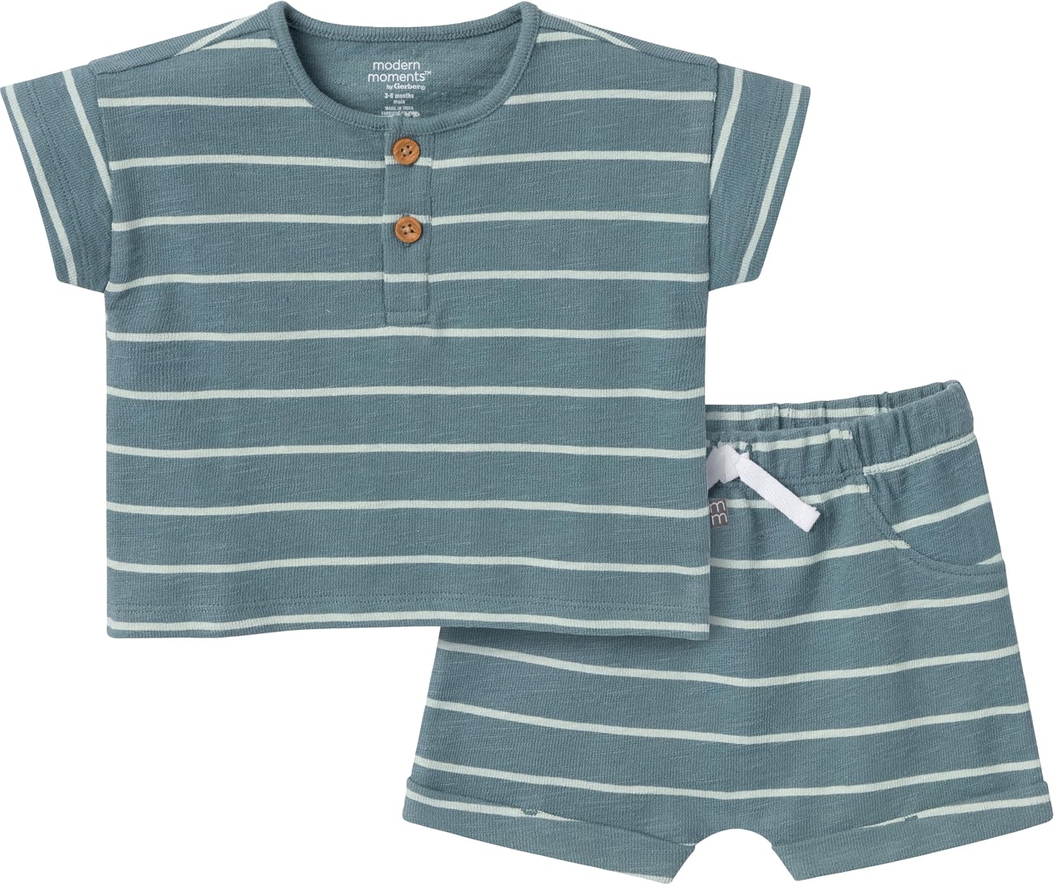 Detalle de Gerber Baby Henley Shirt and Shorts Set, 6-9 Months