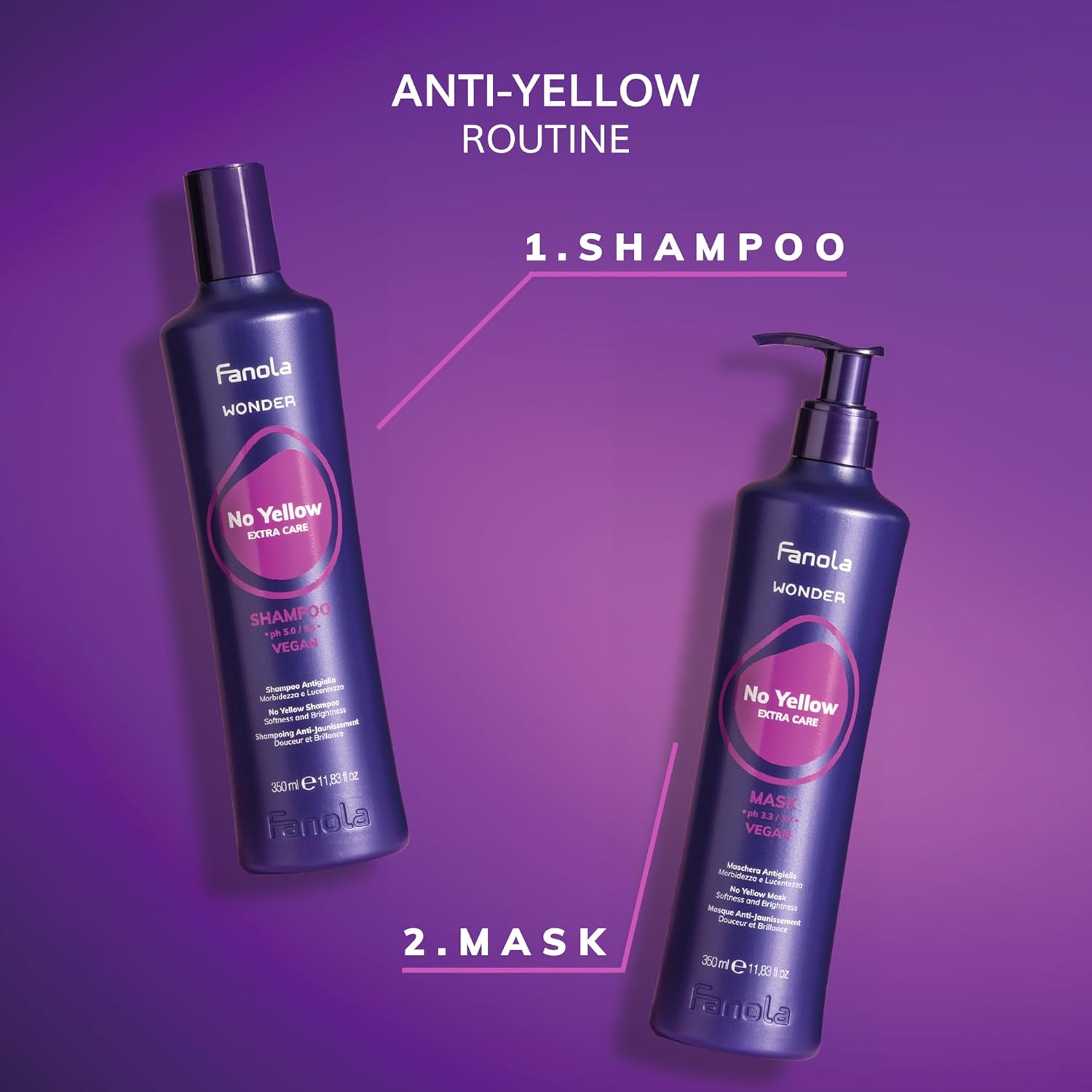 Detalle 2 de Fanola Wonder No Yellow – Anti-Gelbstich-Shampoo, 1000 ml