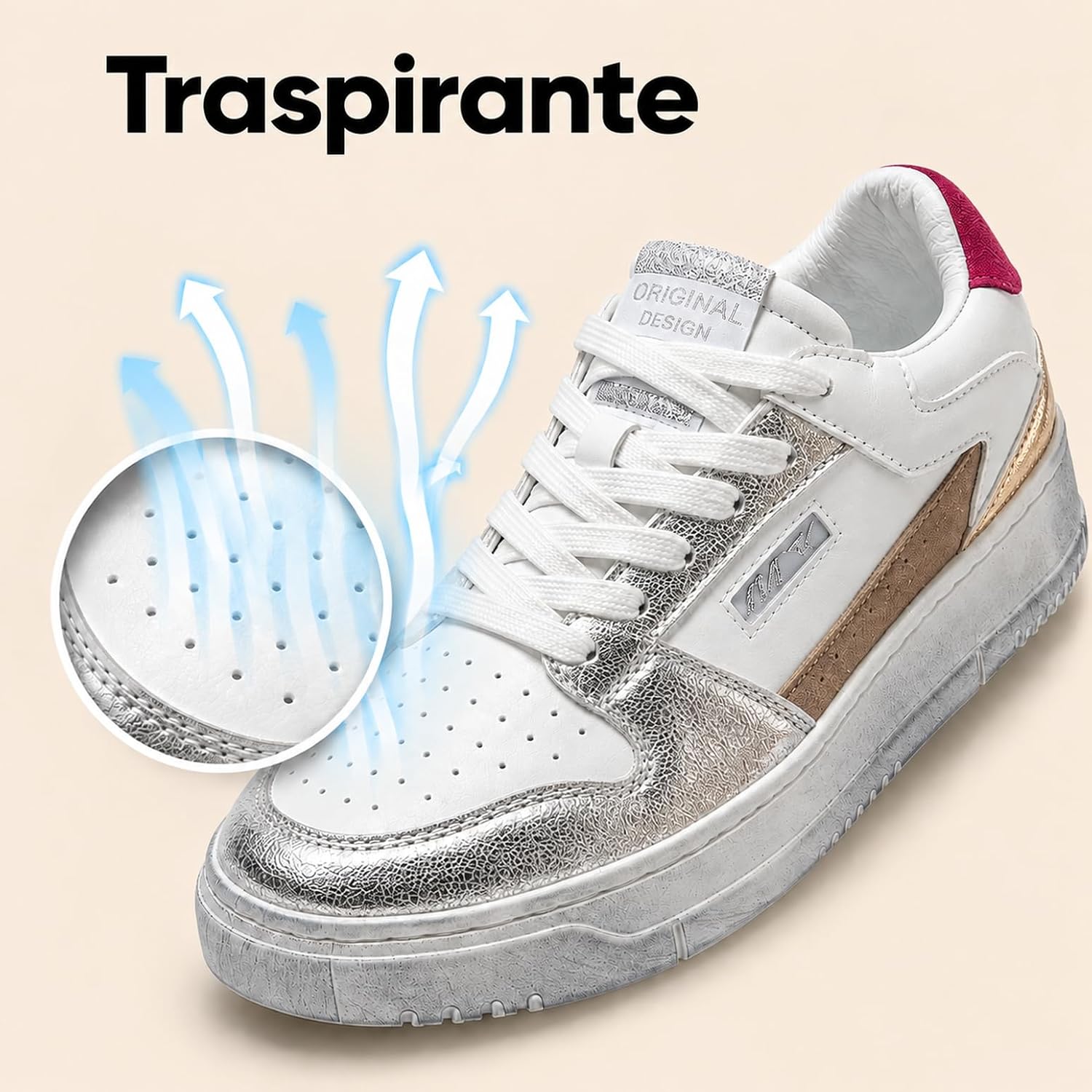 Detalle de JOMIX damessneakers met veters voor wandelen, casual gebruik en fitness