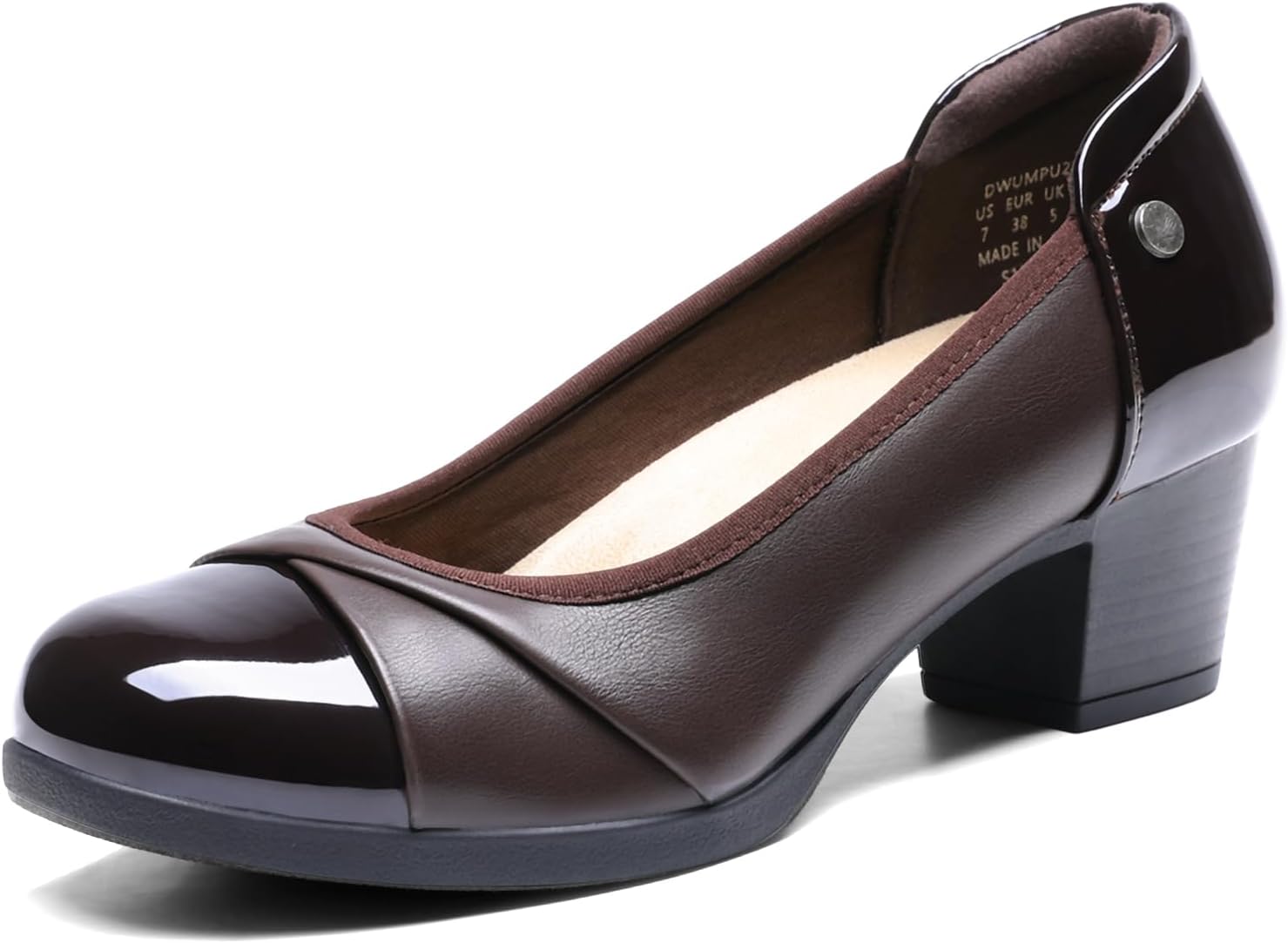 Detalle de DREAM PAIRS Women’s Low Chunky Block-Heel Pumps, Closed Toe Slip-On Comfort Shoes