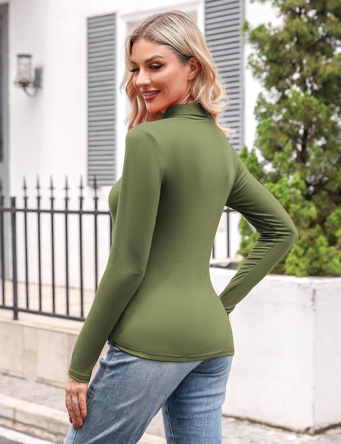 Detalle 2 de Aottori Damen Rollkragenshirt Slim Fit Baumwolle