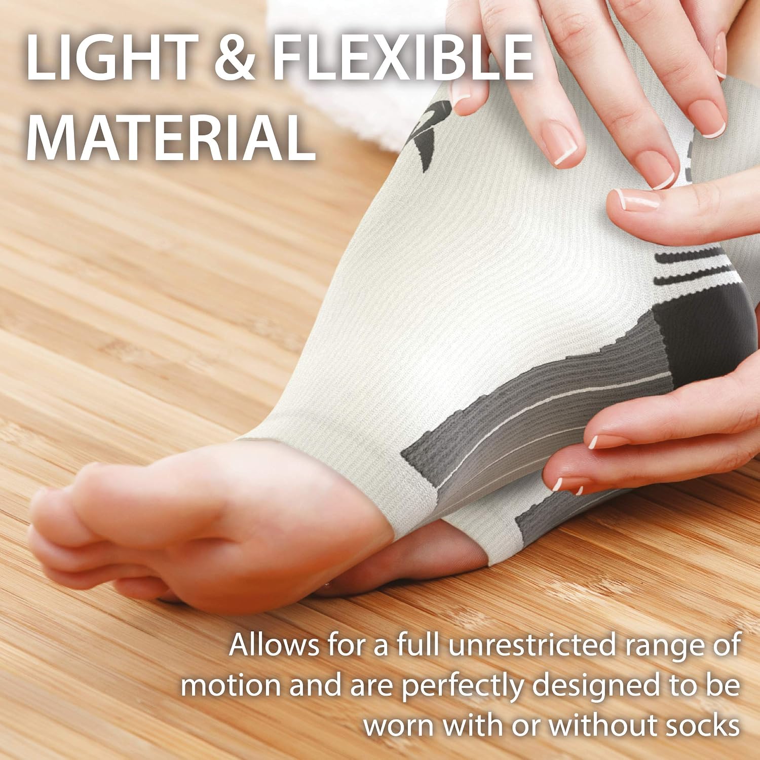 Detalle 2 de Rymora Foot Compression Socks Sleeves (Ease Plantar Fasciitis Discomfort) – White, Large (25–29cm arch circumference)
