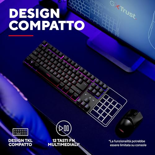 Detalle de GXTrust Dothix Tastiera Gaming Wireless TKL 80% Italiano QWERTY, Nero