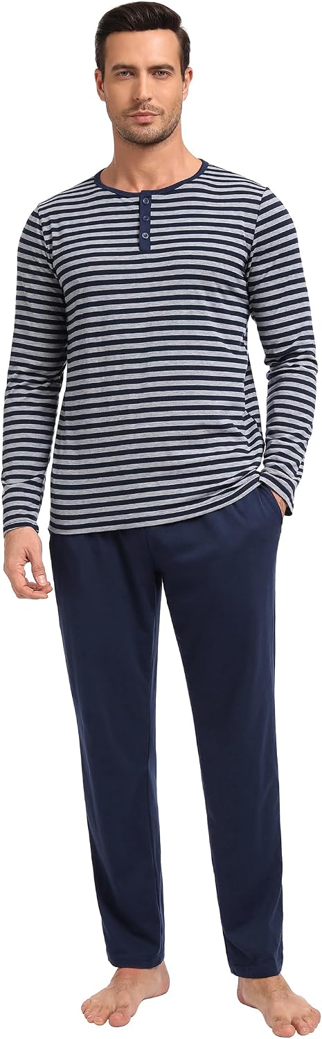 Detalle de Ensemble pyjama homme Marvmys en coton à manches longues rayé, boutonné (2 pièces)
