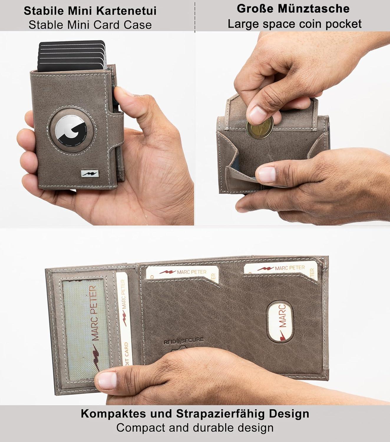 Thumbnail 2 de Marc Peter Chicago Leder Push Air Slim Wallet – Airtag Münzfach, RFID-Schutz, Grau
