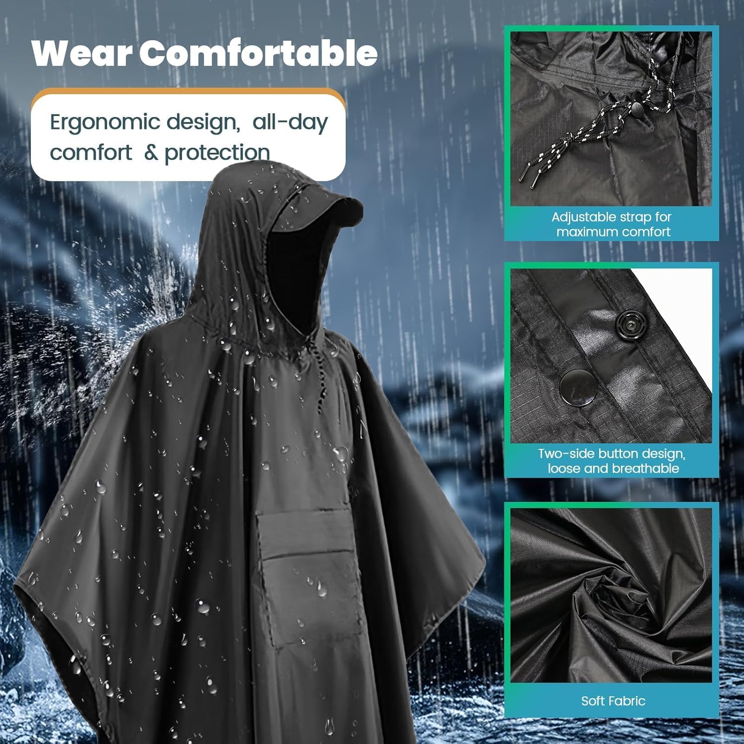 Detalle 1 de Stynice Leicht Wasserdicht Regenponcho 290 g