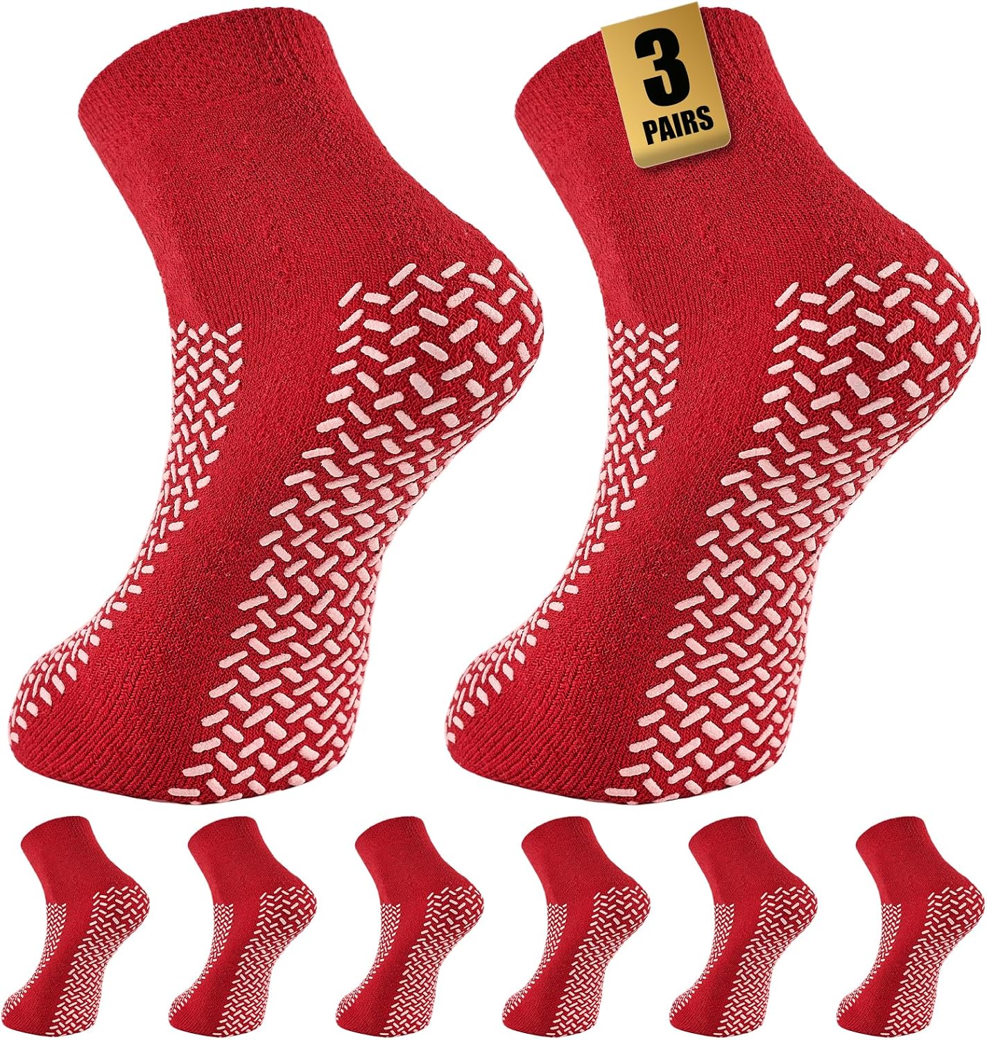 Thumbnail 6 de SukModen Double Tread Non Slip Hospital Socks – 3 Pairs, Extra Large, Falls Prevention for Men and Women