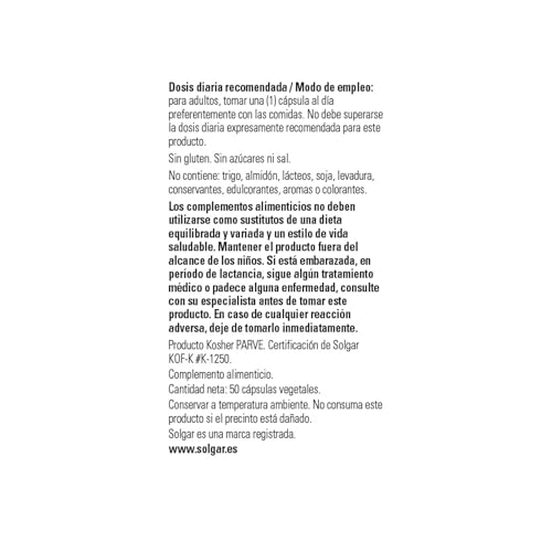 Detalle 2 de Solgar Ácido Alfa-Lipoico 200 mg, 50 Cápsulas vegetales 💊