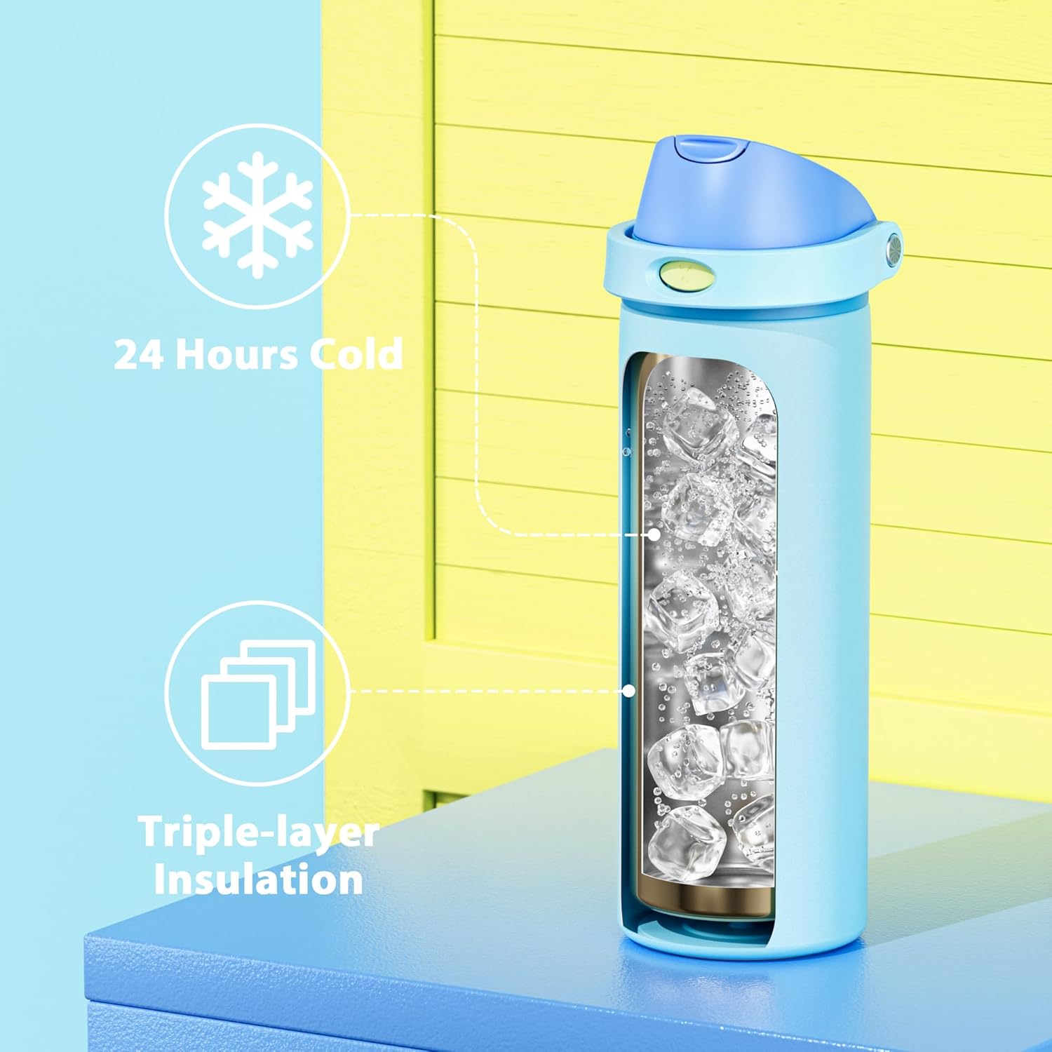 Detalle de Meoky iwbh-24oz1p-LB Insulated Stainless Steel Water Bottle, 24 oz, Azure