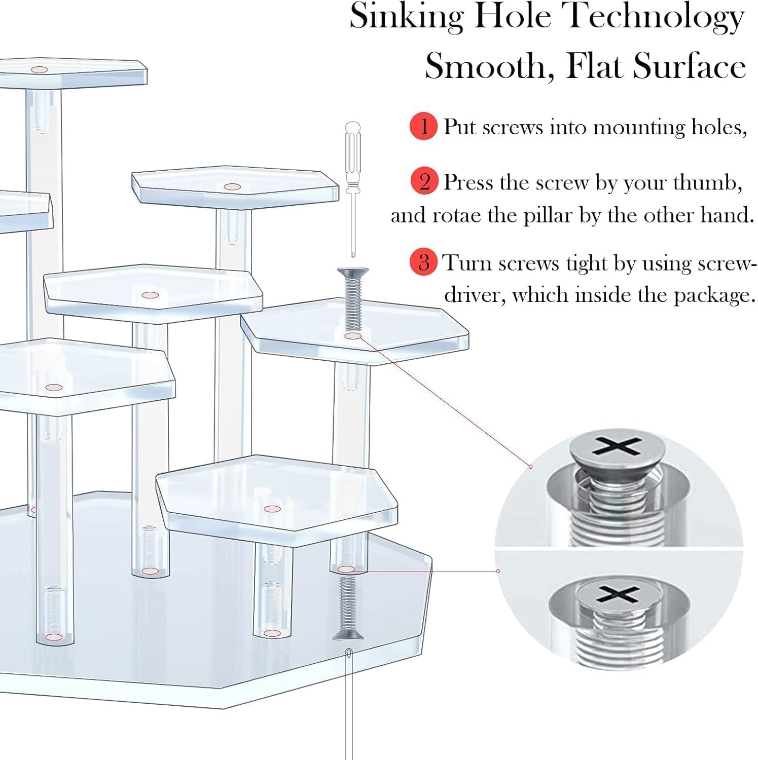 Thumbnail 6 de P PIPITA ZSJ-22cm 7-Tier Clear Acrylic Hexagon Display Stand