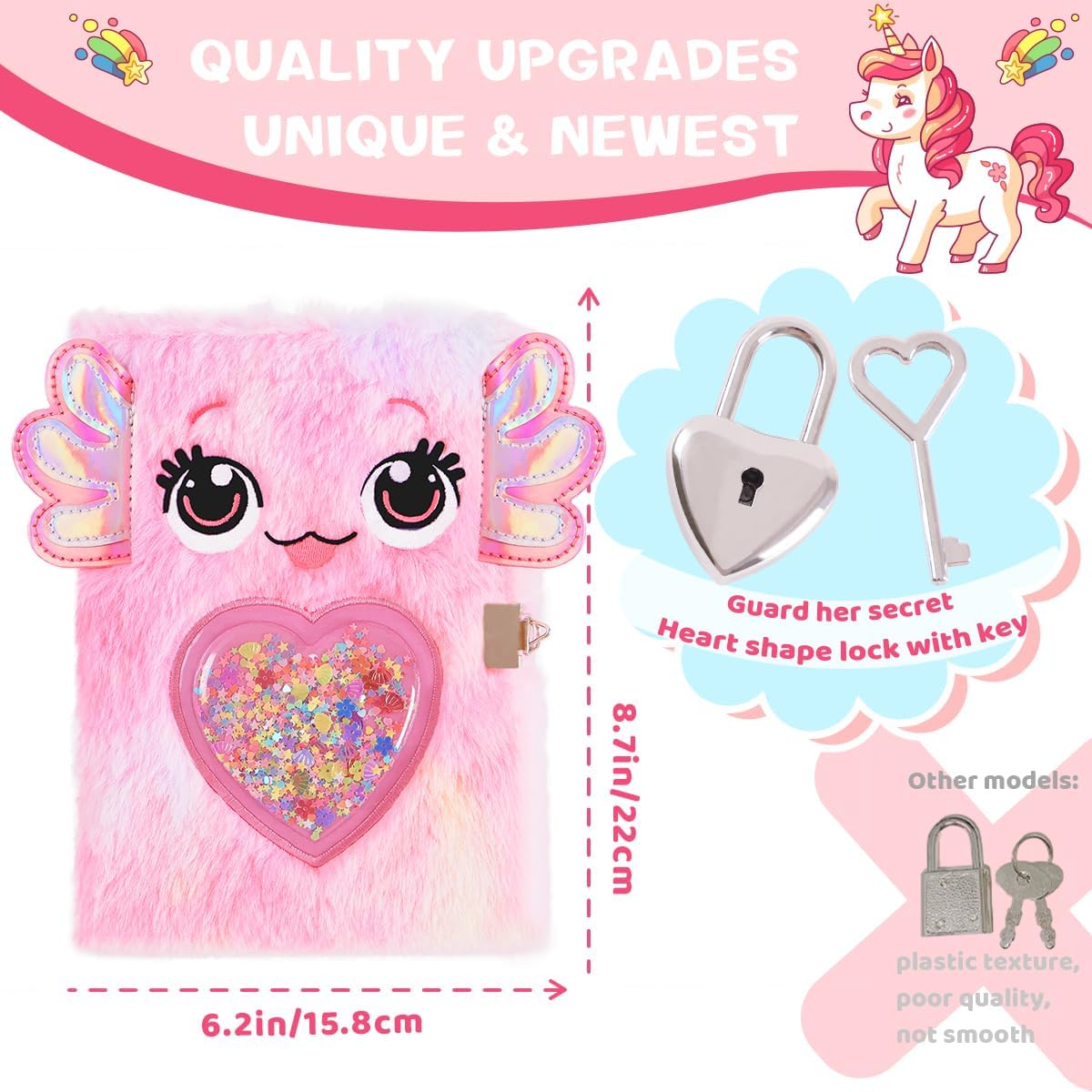 Thumbnail 2 de PrinBarBee Axolotl Diary with Lock, Plush Tie-Dye Cover, A5, 160 Pages