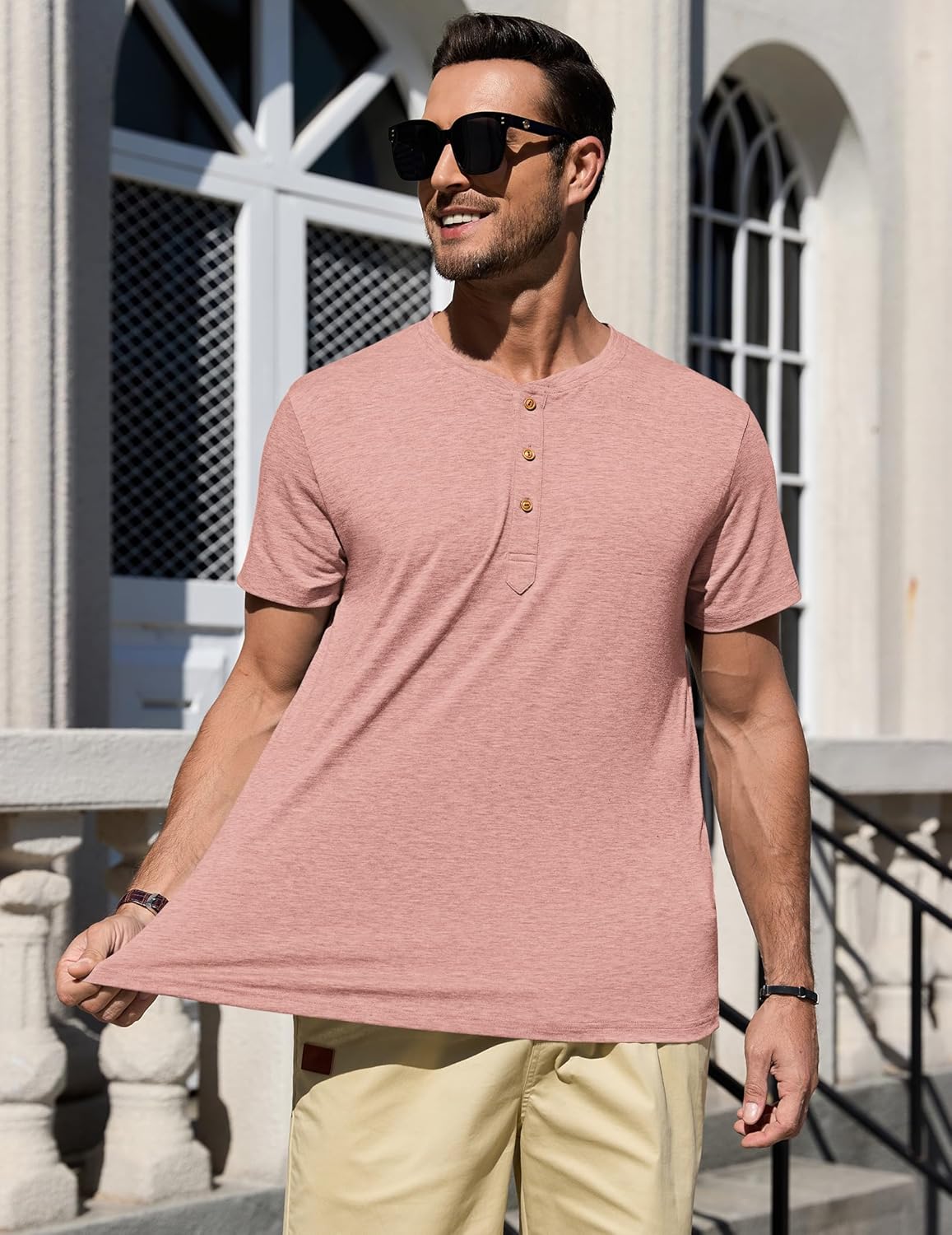 Thumbnail 2 de TARAINYA Henley Shirt Herren – Baumwolle, 3-Knopf-Henley, Kurzarm