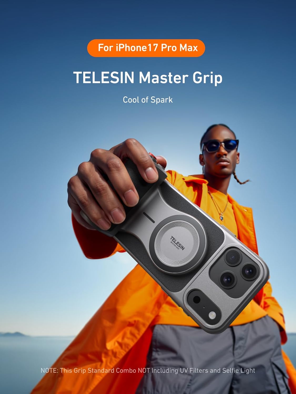 Detalle de TELESIN Magnetic Master Grip Kit for iPhone 17 Pro Max — 3200mAh Battery, Graphene Cooling Case, and DSLR-Style Ergonomic Grip