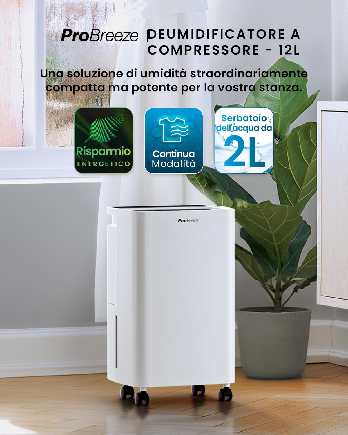 Detalle 2 de Pro Breeze Deumidificatore a compressore 6L con timer 24H e serbatoio 2L