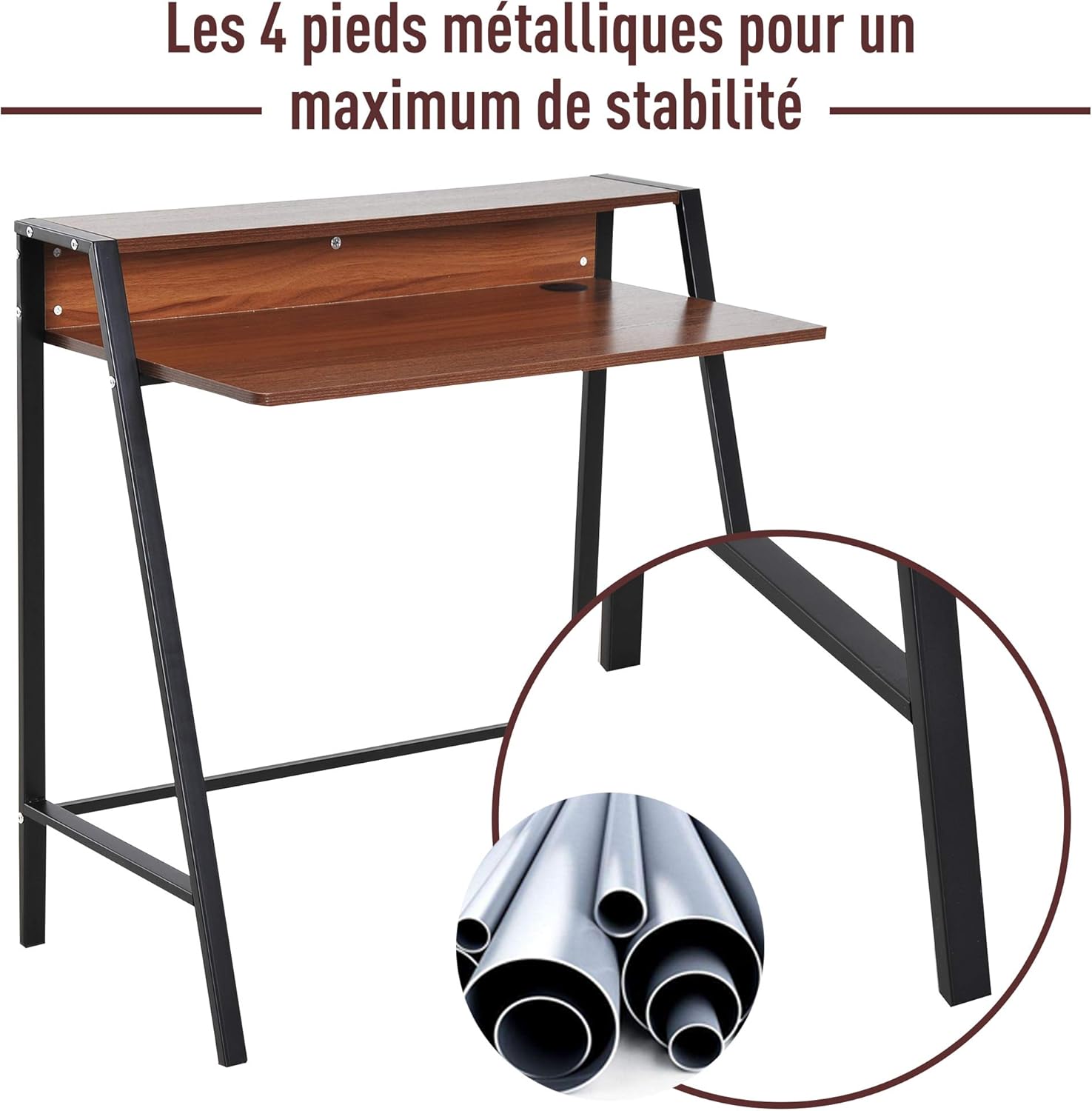 Thumbnail 4 de HOMCOM Bureau secrétaire informatique néo-rétro en noyer et noir — 84 x 45 x 85 cm