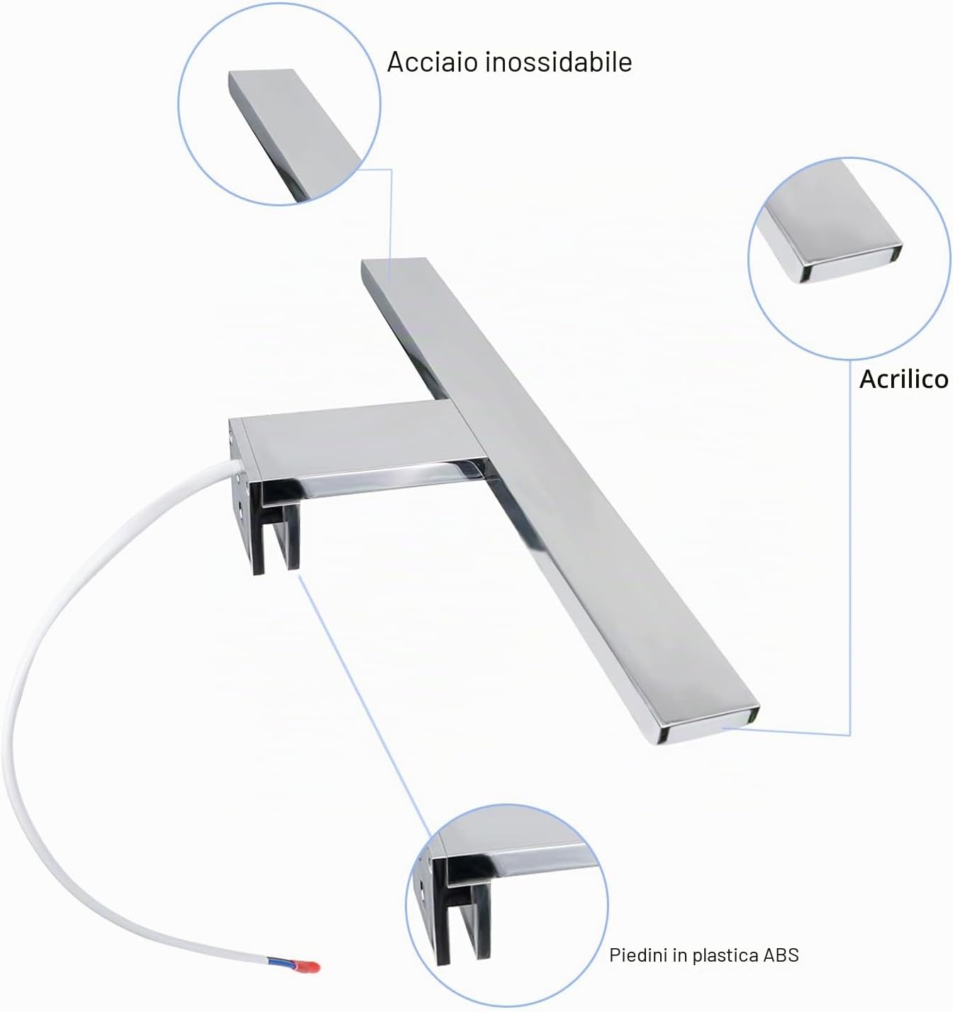 Detalle de YIQAN 60 cm LED Specchio Luce 4000 K – Specchio con Illuminazione IP44