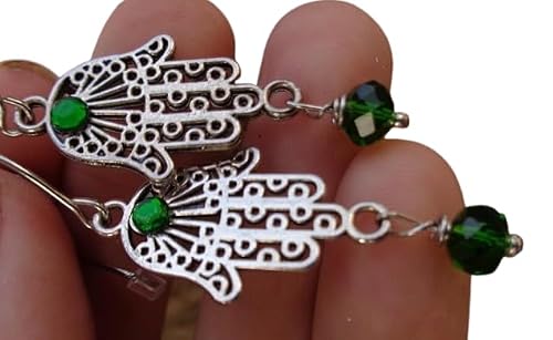 Detalle de CRISTALLO VERDE SULLA MANO DI FATIMA - Orecchini unici fatti a mano di Asai Bolivien Ethno Tribal Manufaktur