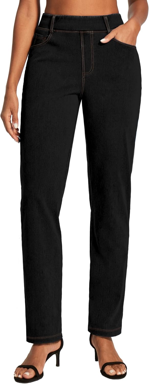 Detalle 2 de IUGA Straight Leg Jeans for Women: Cloud-Like Stretch Pull-On High-Waisted Jeans
