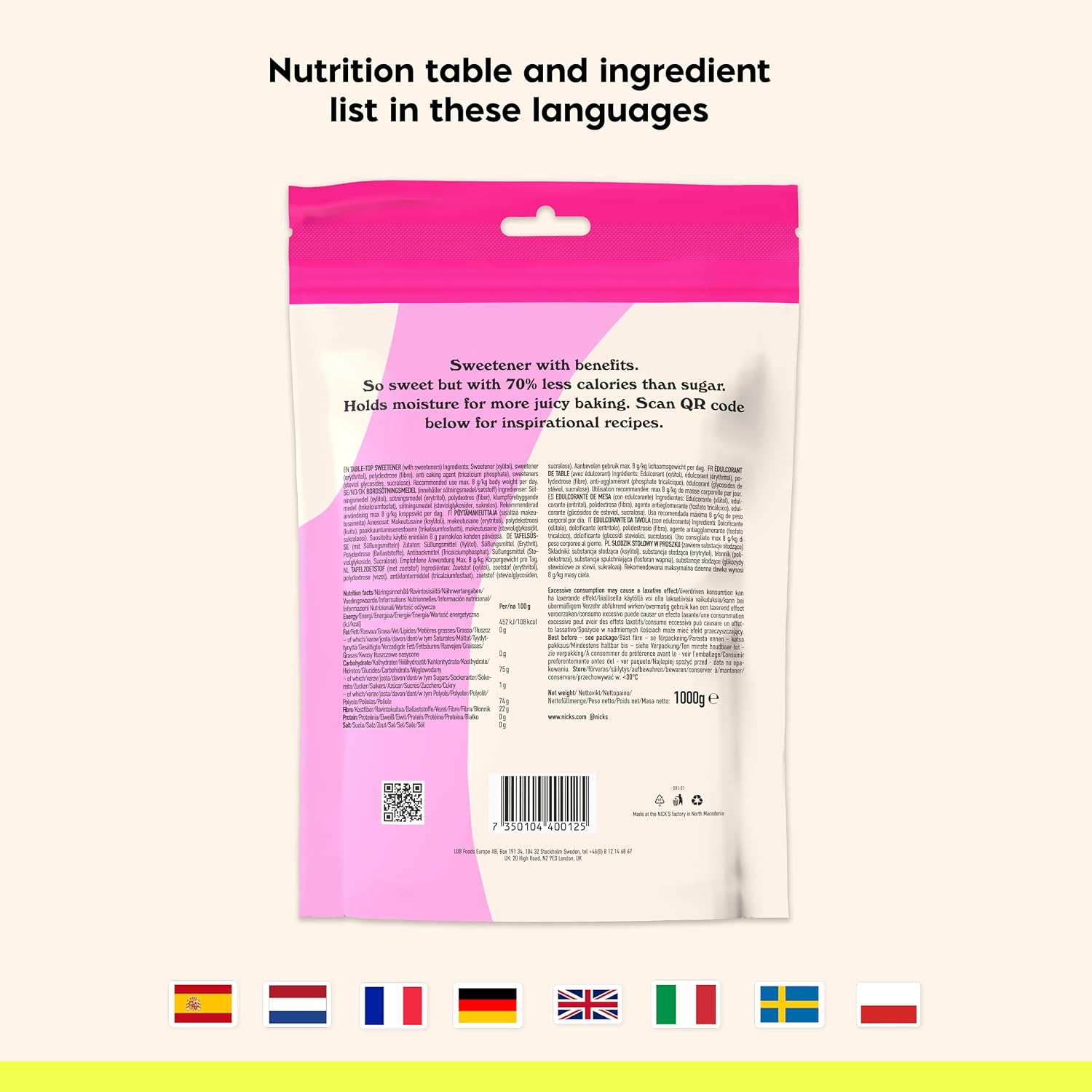 Thumbnail 6 de N!CK'S Use Like Sugar sweetener, 1 kg, 1:1 baking blend