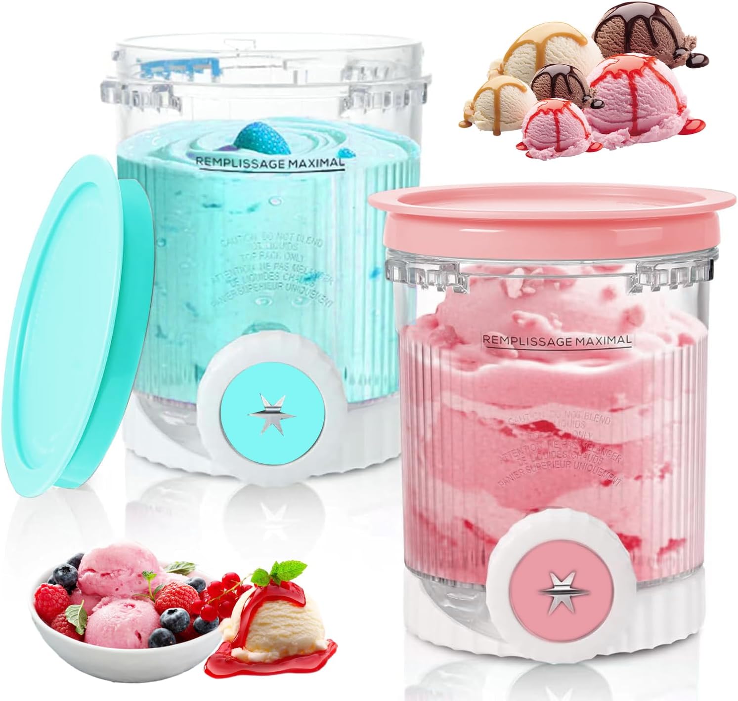 Detalle de HAIWILL ersättningsbehållare för Ninja Creami Swirl NC701EU, 2 × 480 ml
