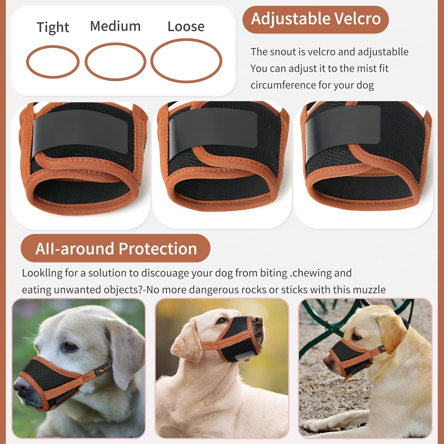 Detalle de HEELE Maulkorb für Hunde XL Braun – verstellbar, atmungsaktiv und sicher sitzender Schutz