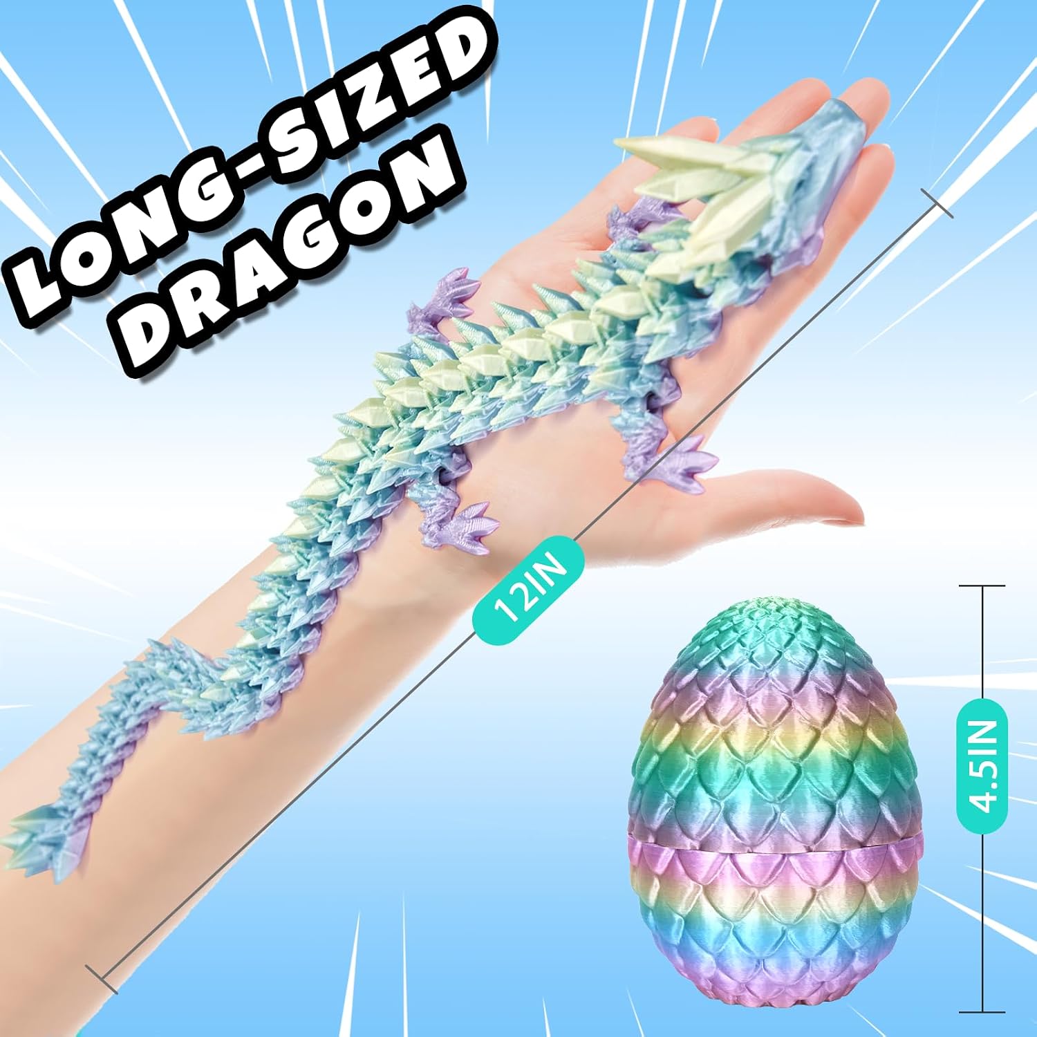 Detalle de YILCER 12" 3D Printed Dragon Egg Fidget Toy (Rainbow Color PLA) — 12-inch