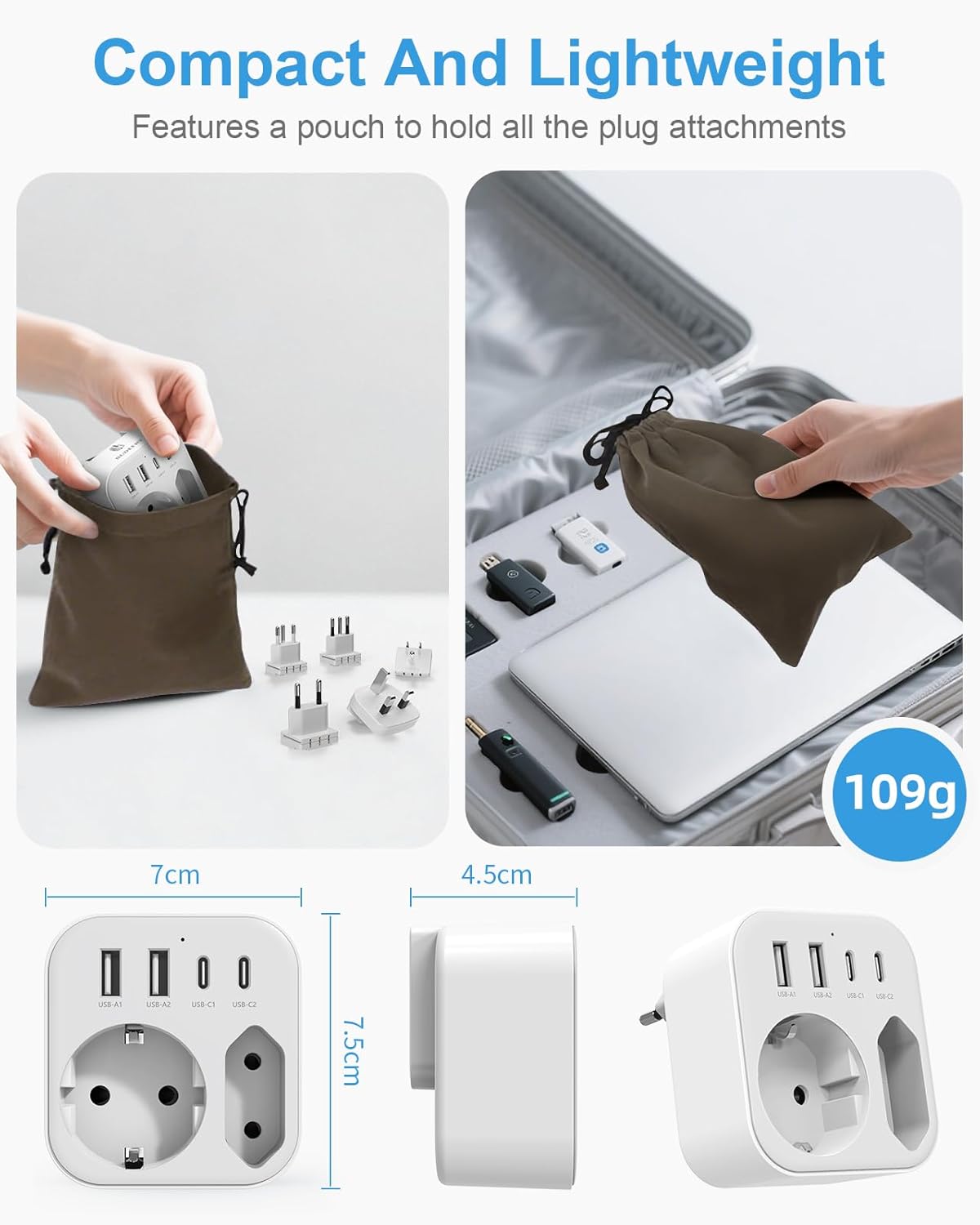 Thumbnail 3 de Reiseadapter Weltweit 6-in-1 Reiseadapter mit USB-C & USB-A (5 Stecker, 5 Länder-Steckertypen)