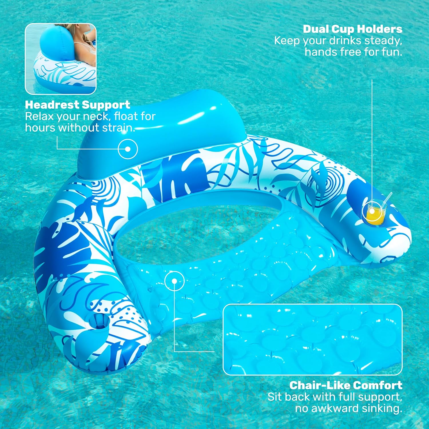 Thumbnail 3 de Sloosh Inflatable Pool Floats for Adults (2-Pack) with Cup Holders, X-Large Pool Chair