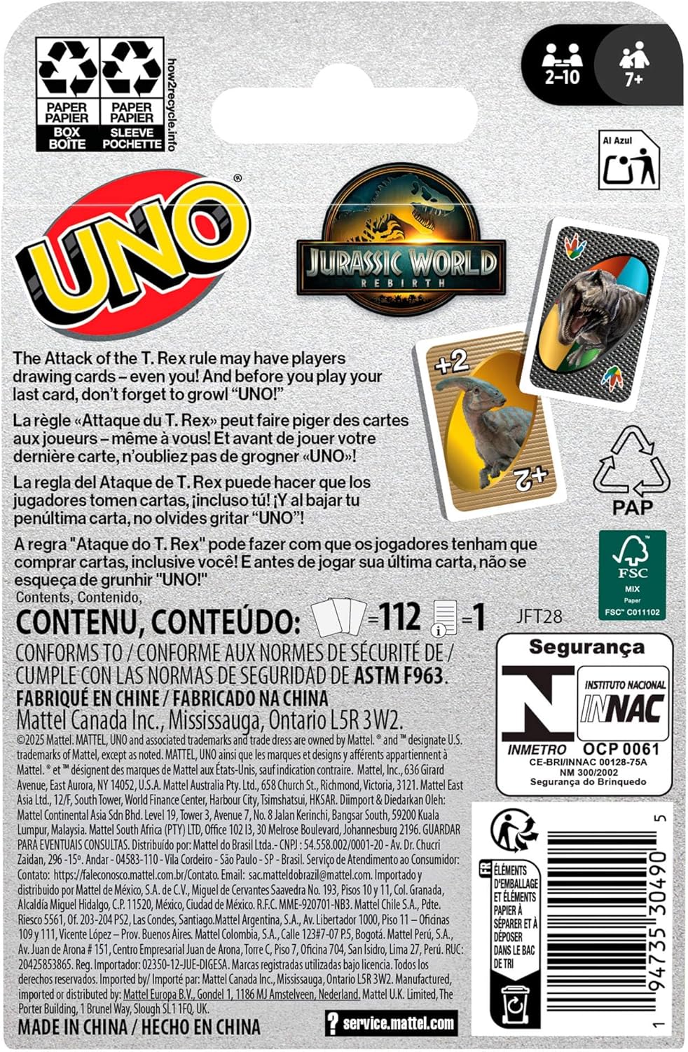Thumbnail 5 de Mattel Games UNO Jurassic World La Rinascita (JFT28) – gioco di carte con regole speciali ispirate al film