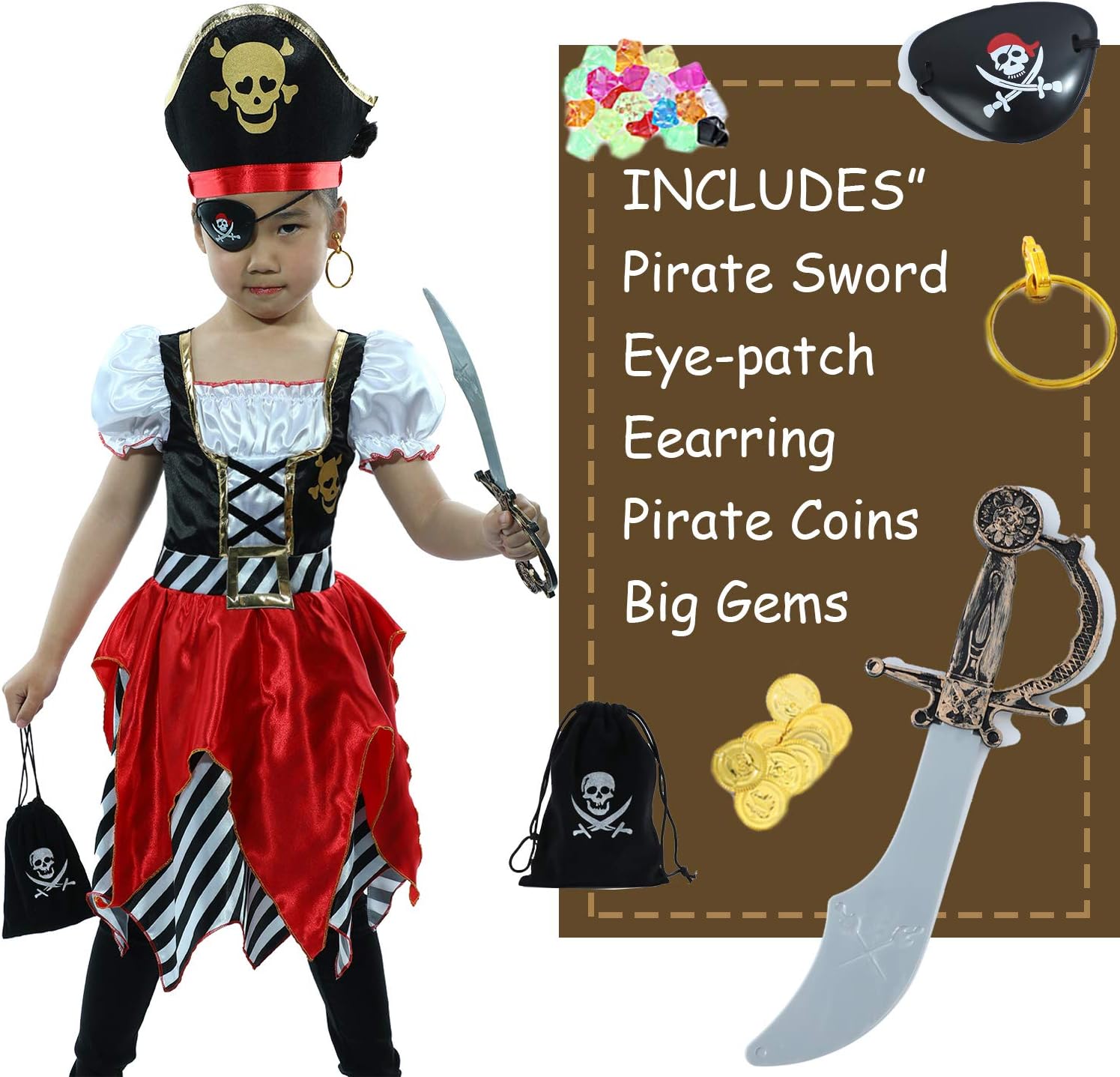 Detalle 2 de Sincere Party Girls Pirate Costume Deluxe Set for 5-6 Years