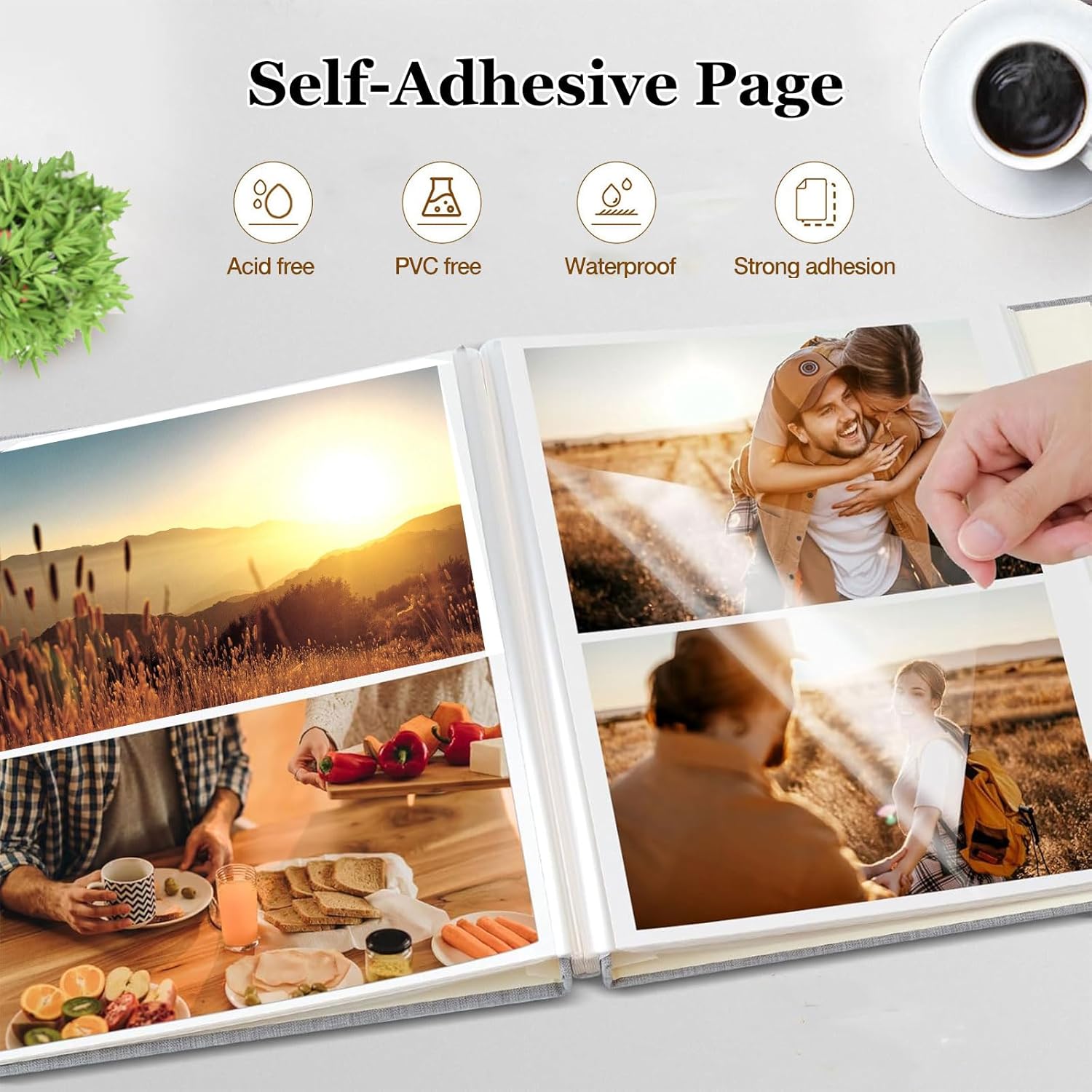 Detalle de Ponping Large Photo Album Self Adhesive 4x6, 5x7, 8x10 with Linen Cover and Metallic Pen