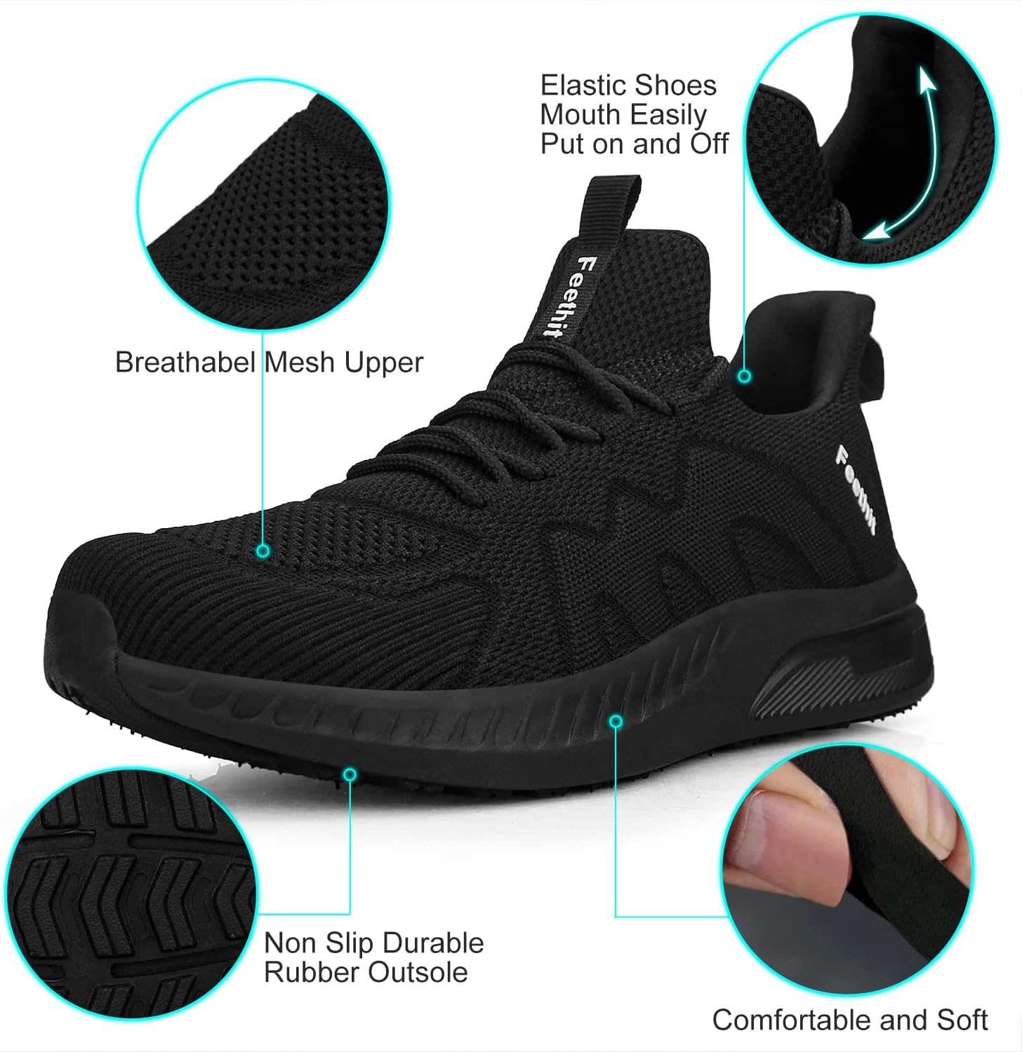 Detalle de Feethit Mens Non Slip Walking Sneakers — Slip-On Athletic Shoes