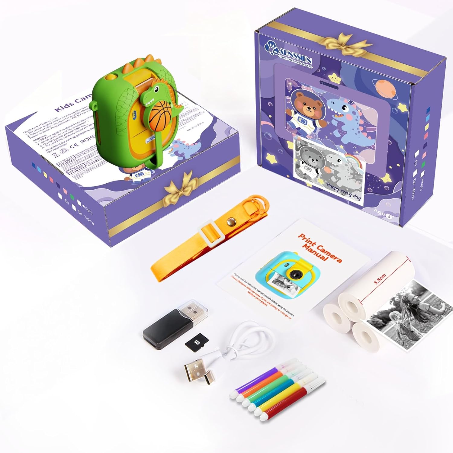Thumbnail 6 de ARNSSIEN Kids Camera Instant Print with 180° Flip Lens (Green Dinosaur)