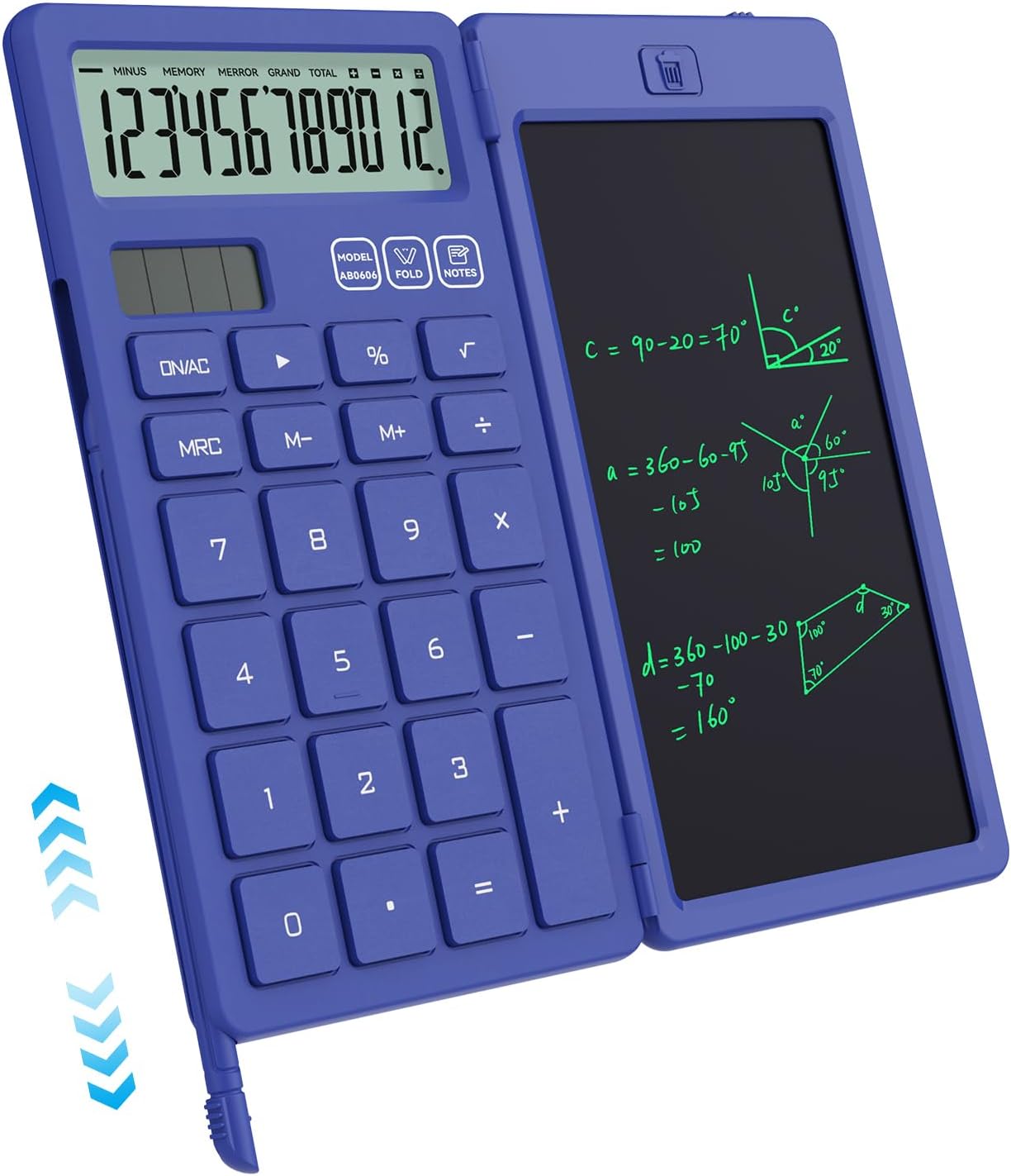 Thumbnail 6 de NEWYES Calcolatrice 2-in-1 con Tavoletta da Scrittura e Penna – Blu, alimentazione solare e batteria CR1220
