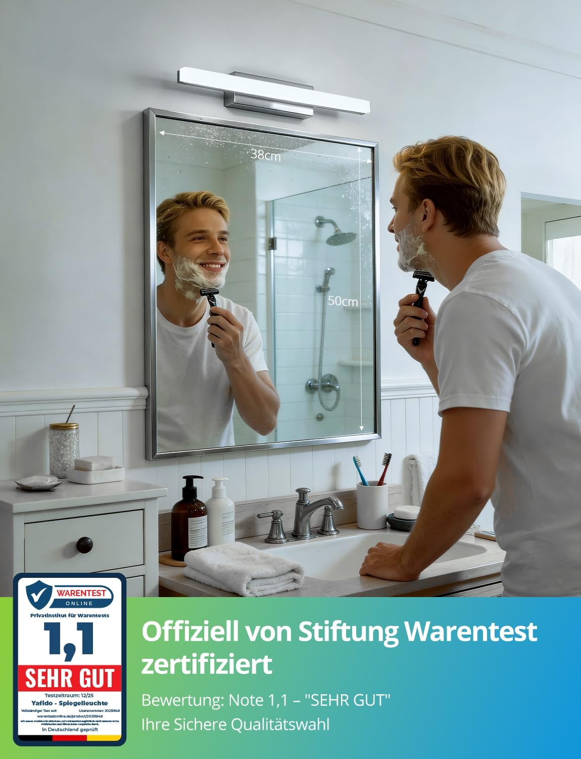 Thumbnail 1 de LED-Spiegelleuchte fürs Bad (40 cm) mit Kaltweiß 6000K, 9W und IP44 – Spiegellampe für Wandmontage