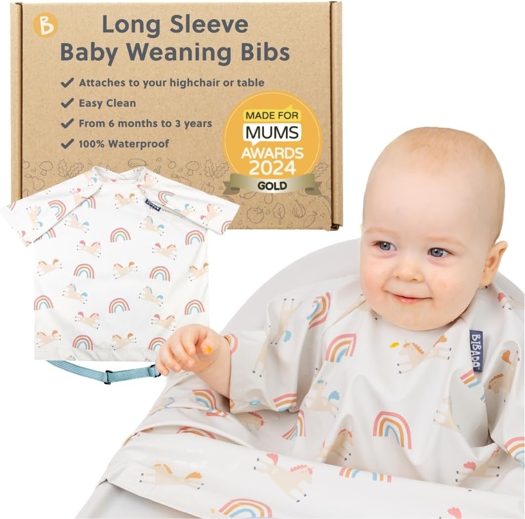 Detalle de BIBaDO Short Sleeve Baby Bibs (6–36 Months): Coverall Weaning Bib for Messier Mealtimes