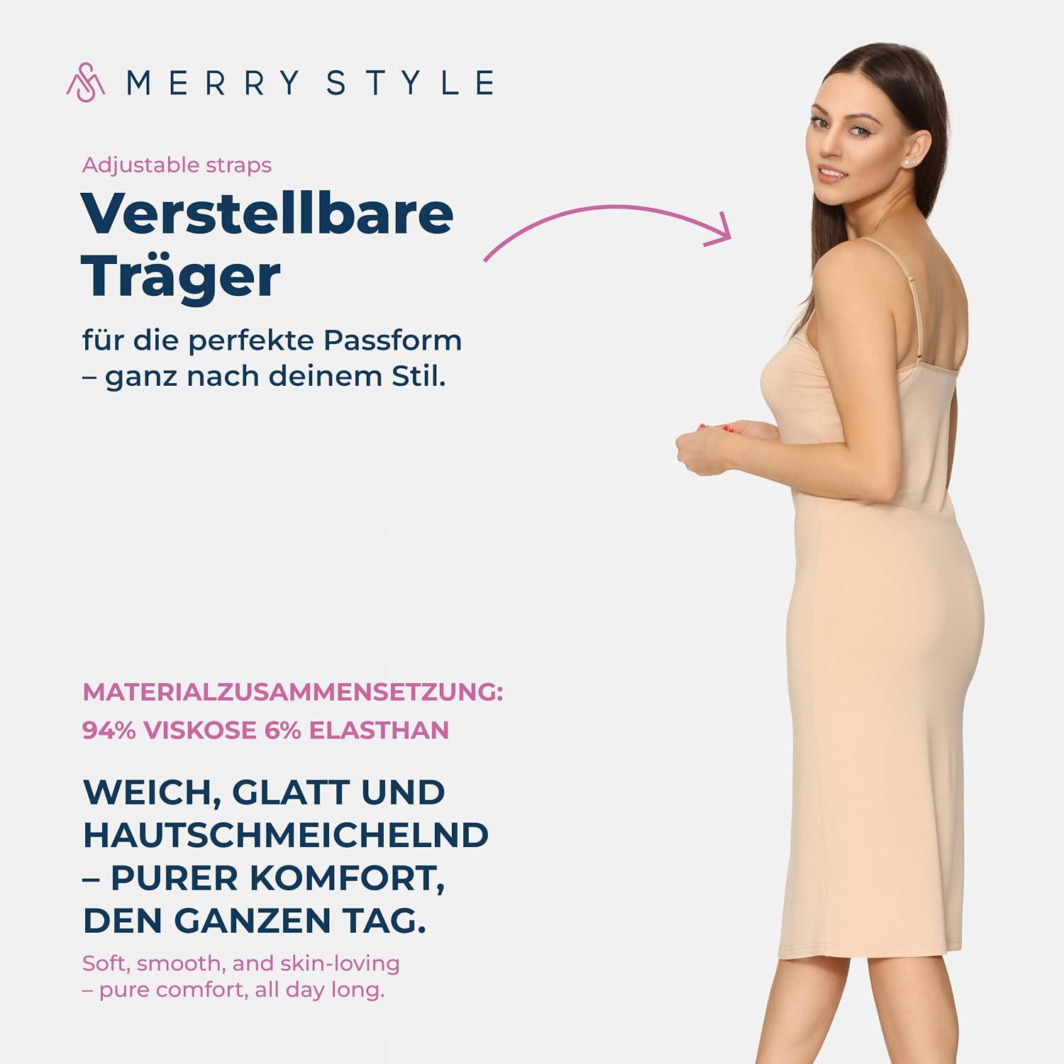 Detalle de Merry Style MS10-402 – długa halka damska z wiskozy z regulowanymi ramiączkami