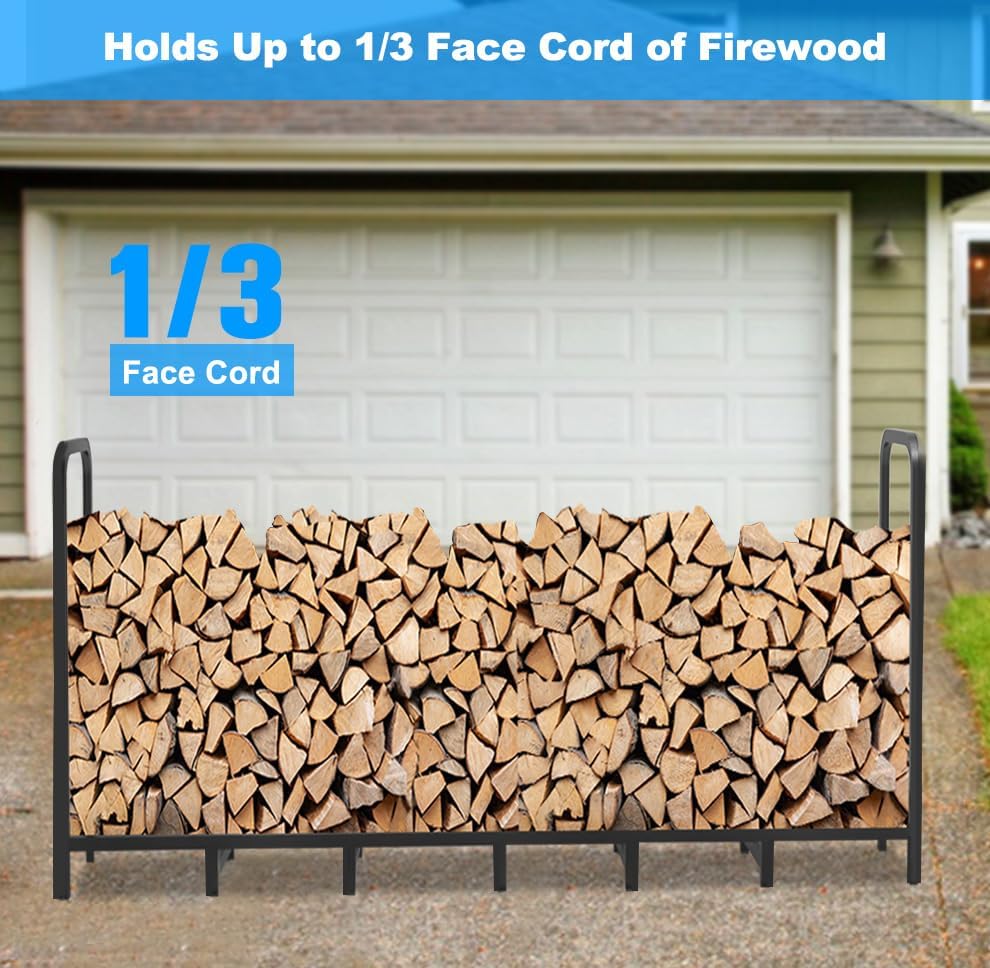 Detalle 2 de Tikimilor 8ft Firewood Rack, Adjustable Black Steel Log Holder