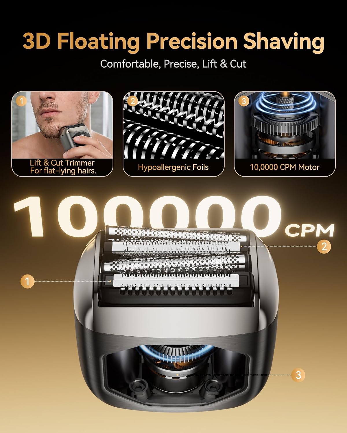 Thumbnail 2 de EchoByte Full Metal Electric Foil Shaver for Men: 4 Floating Blades, IPX7, 120-Min Runtime, USB-C