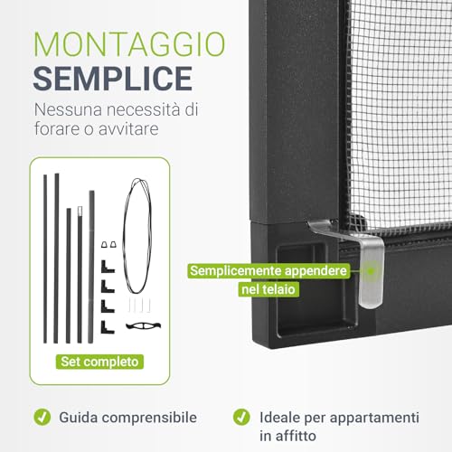 Detalle de Juskys Zanzariera con telaio in alluminio 110 x 130 cm — protezione affidabile contro insetti per finestre da appendere