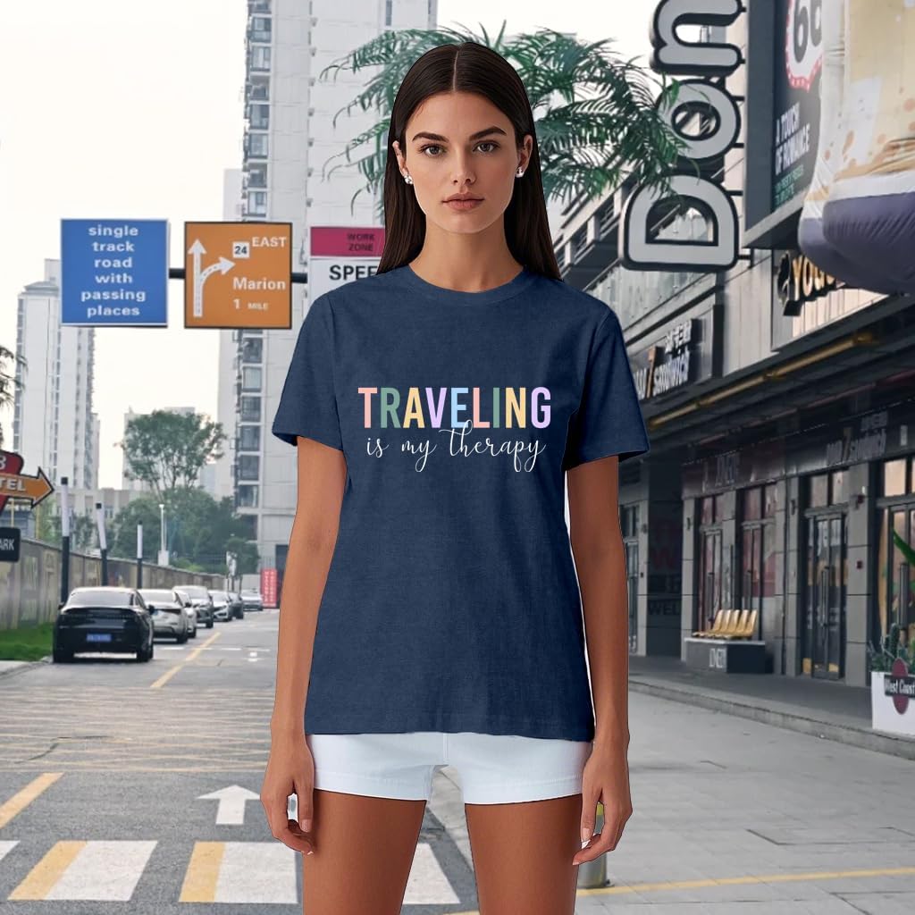 Detalle de SUWATOIN Travel Shirt for Women: Travel Is My Therapy Tee